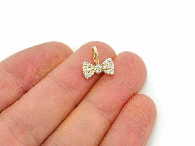 1.00Ct Round Cut Lab Created Diamond Women\'s Bow Pendant 14k Yellow Gold Plated