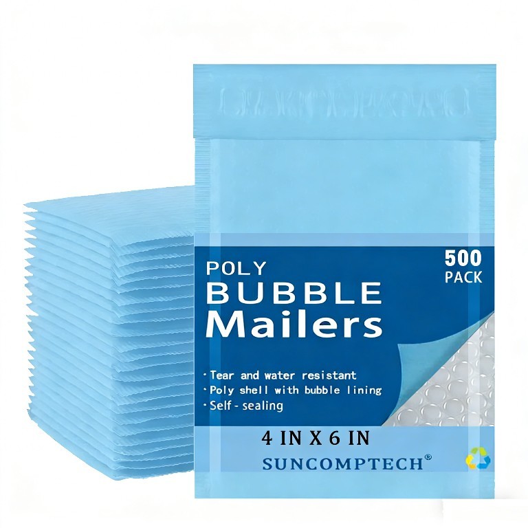 #0000 4x6 Color Poly Bubble Padded Envelopes Mailers Bag , Light Blue, 500 PCS