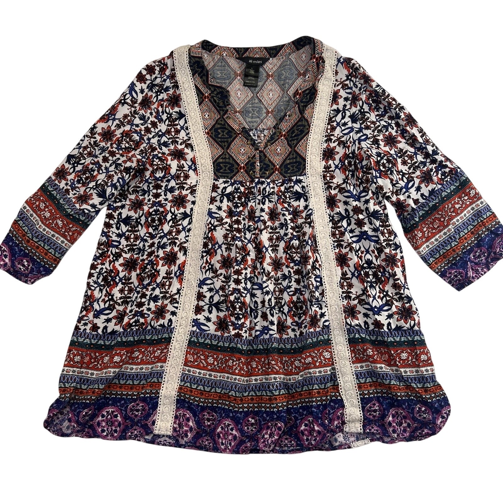 Ali Miles Shirt Size L Multicolor Floral Paisley Studded Boho Fall Top Peasant Ali Miles Shirt Size L Multicolor Floral Paisley Studded Boho Fall Top Peasant