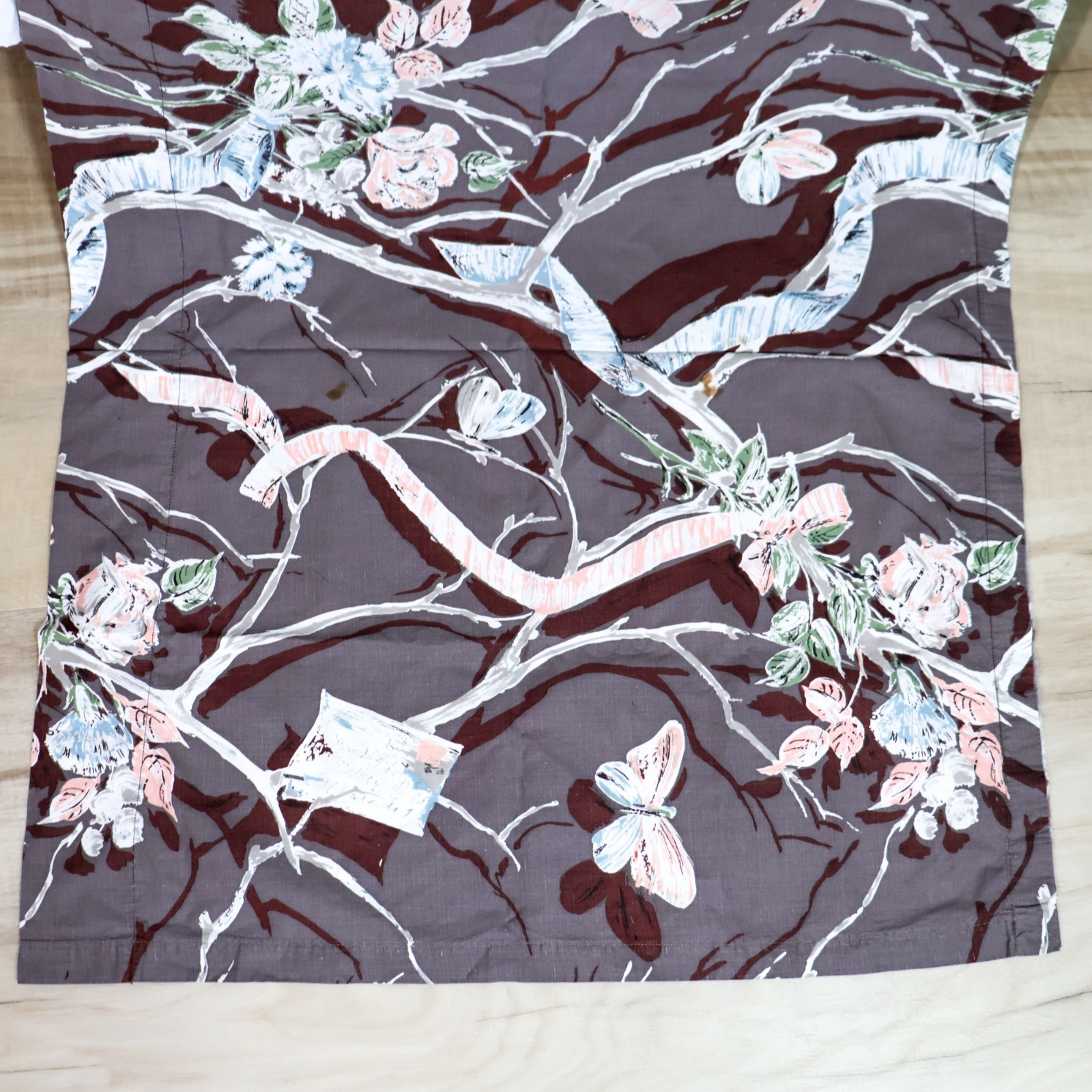 Vtg 1950s 1960s MCM MidCentury Curtain Panel Cotton Fabric Butterflies Branches