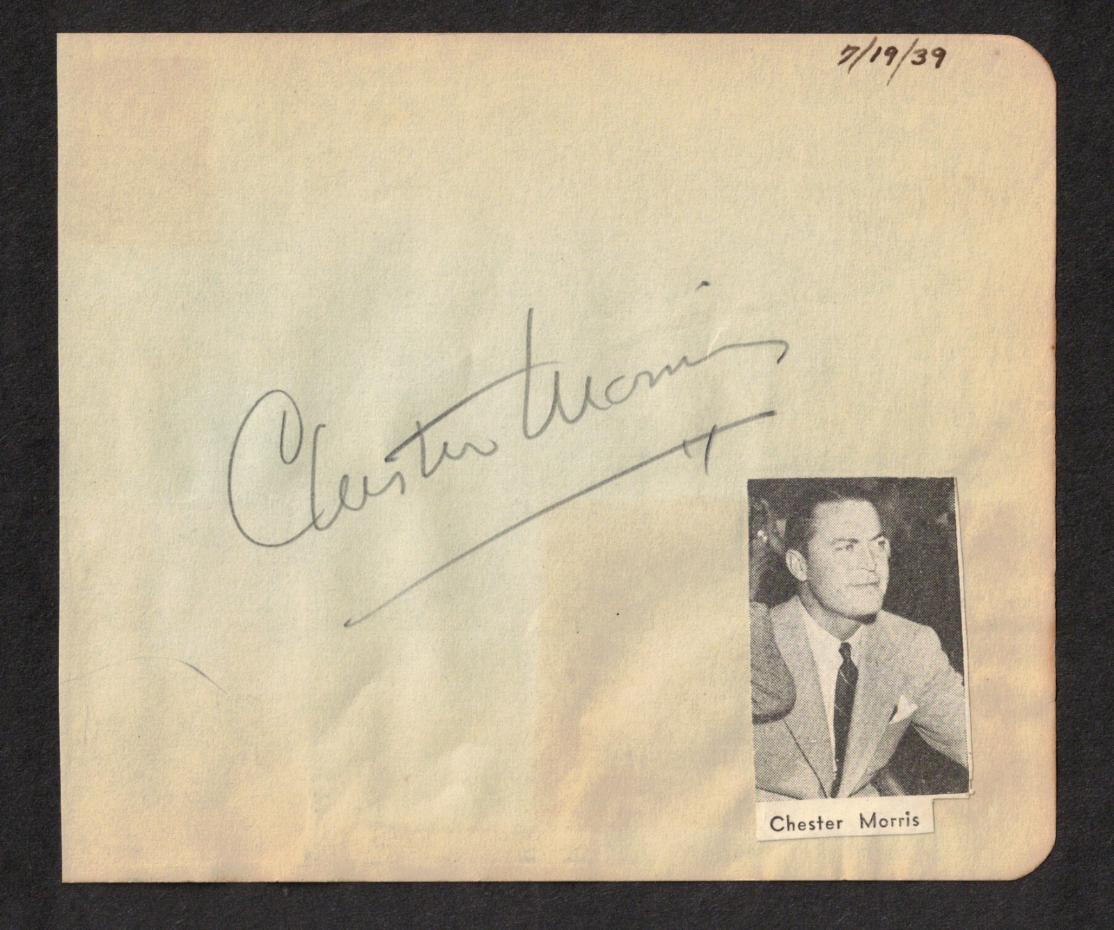 Chester Morris American Actor Original Signed Autograph Album Page Dated 1939