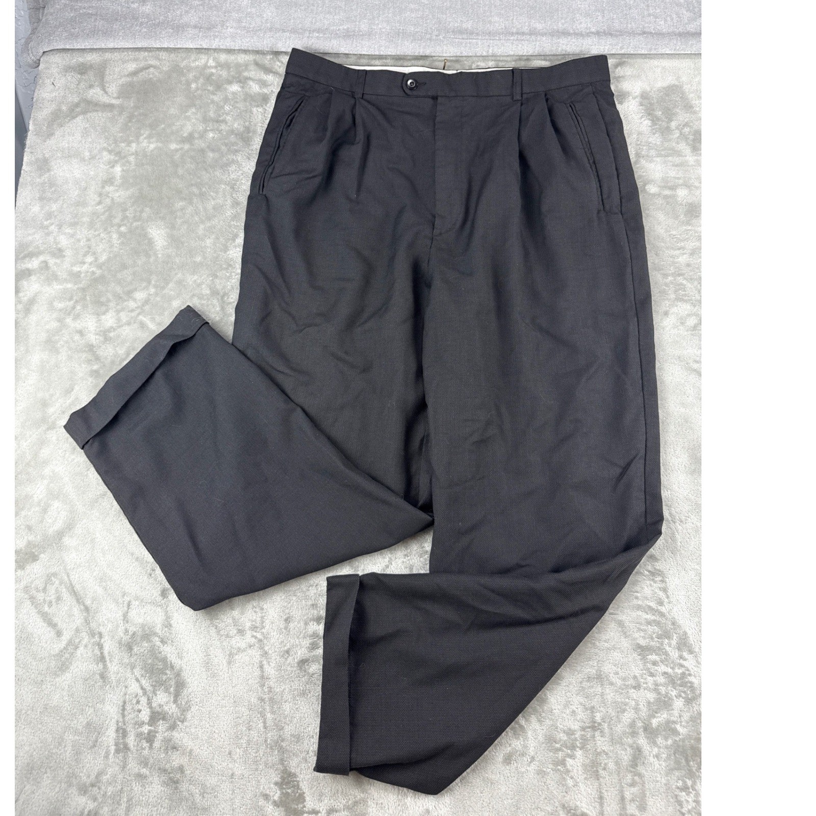Zanella Trousers Mens 36 Duncan Charcoal Micro-Dot Pleated Wool Silk EUC