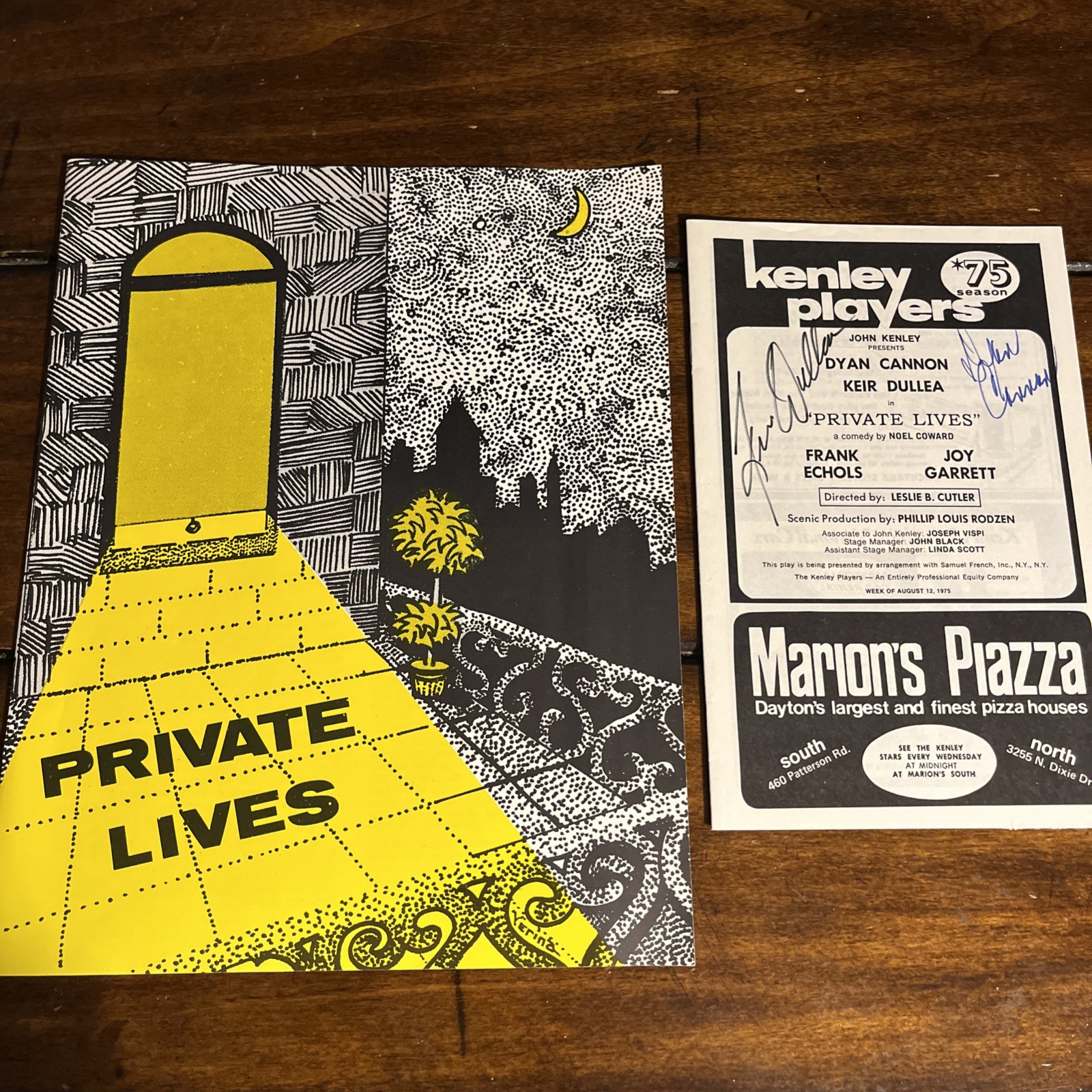 1975 Kenley Players Private Lives Cast Program Signed Autographs by 2 Actors