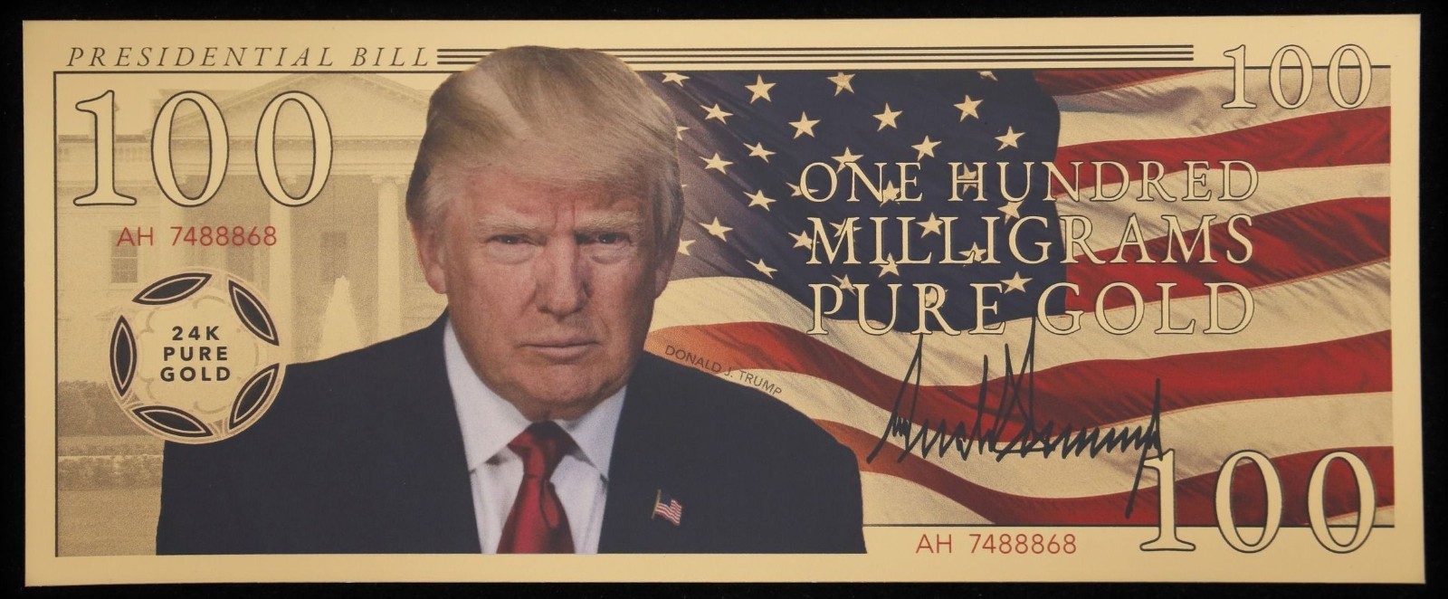 2025 Official Donald Trump Presidential 24K .9999 100 Milligram Gold Aurum Note