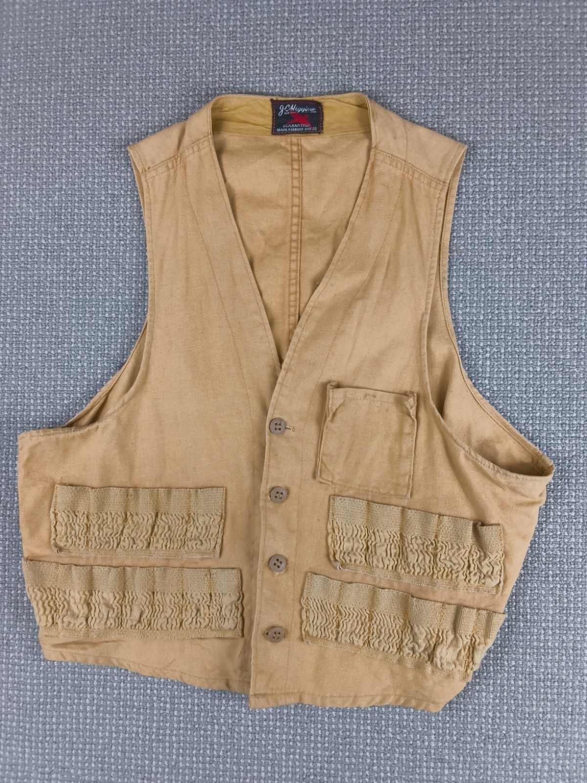 Vintage JC Higgins Hunting Vest Tan Shooting 1950s Canvas Sportsman Outdoor Vintage JC Higgins Hunting Vest Tan Shooting 1950s Canvas Sportsman Outdoor