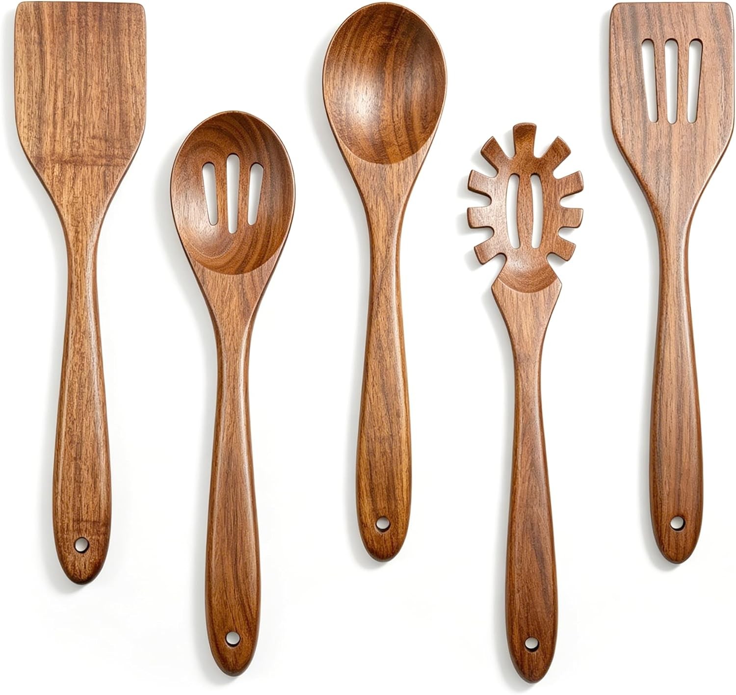 Acacia Wooden Spoons for Cooking, 5-Piece Wood Kitchen Utensil Set Acacia Wooden Spoons for Cooking, 5-Piece Wood Kitchen Utensil Set