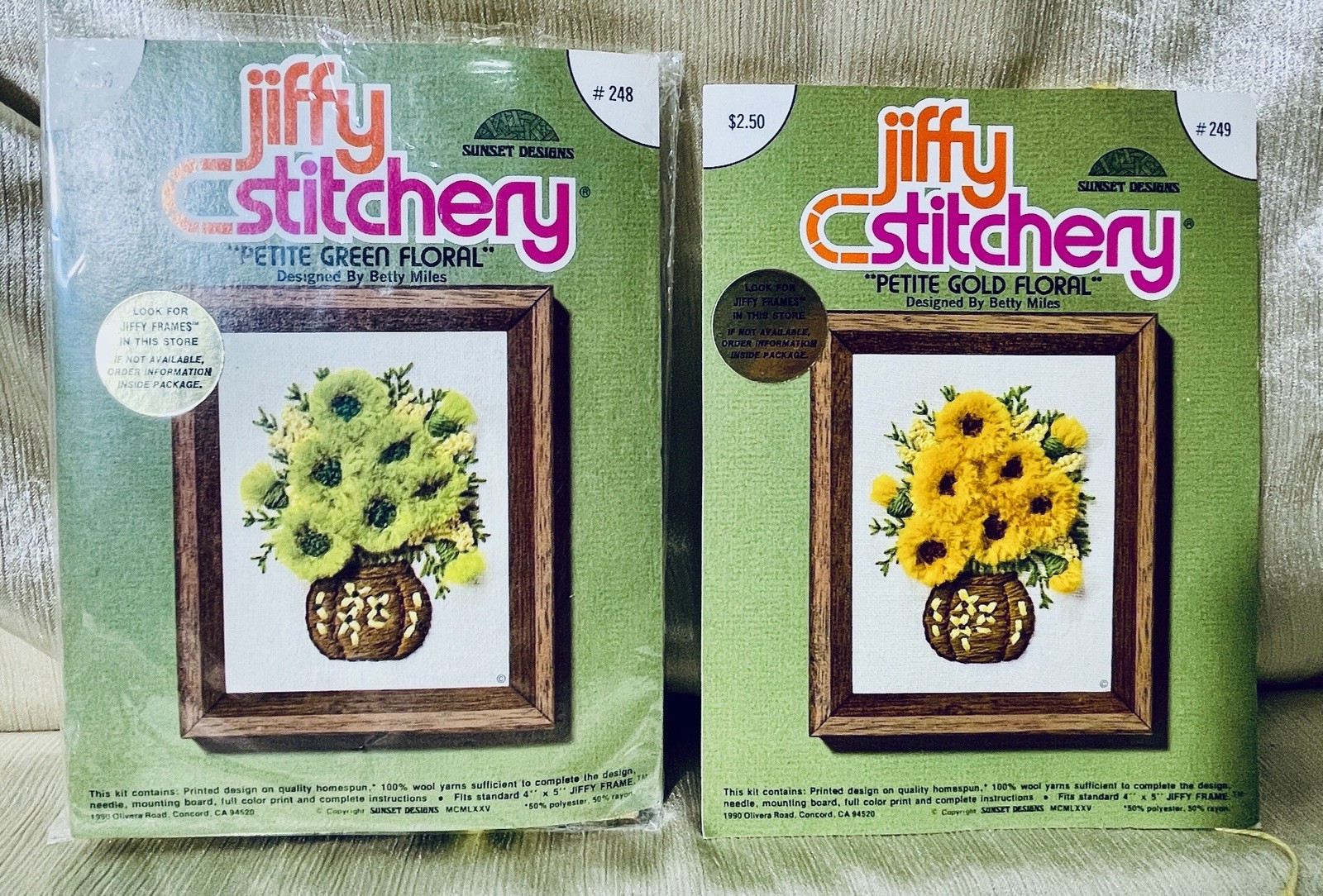Vintage Jiffy Stitchery Crewel Kits Betty Miles Lot Of 2 New #248 And #249