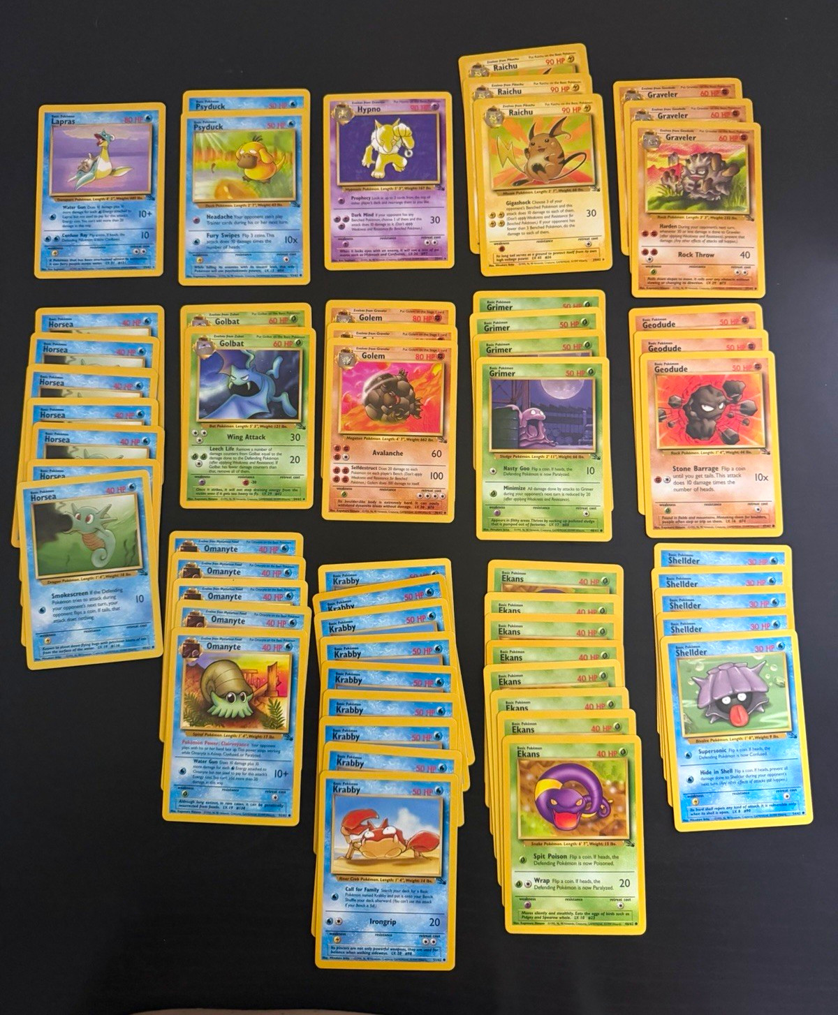 Pokemon 56 Card Fossil Lot Non Holo Vintage 1999 Raichu Lapras Hypno Duplicates Pokemon 56 Card Fossil Lot Non Holo Vintage 1999 Raichu Lapras Hypno Duplicates