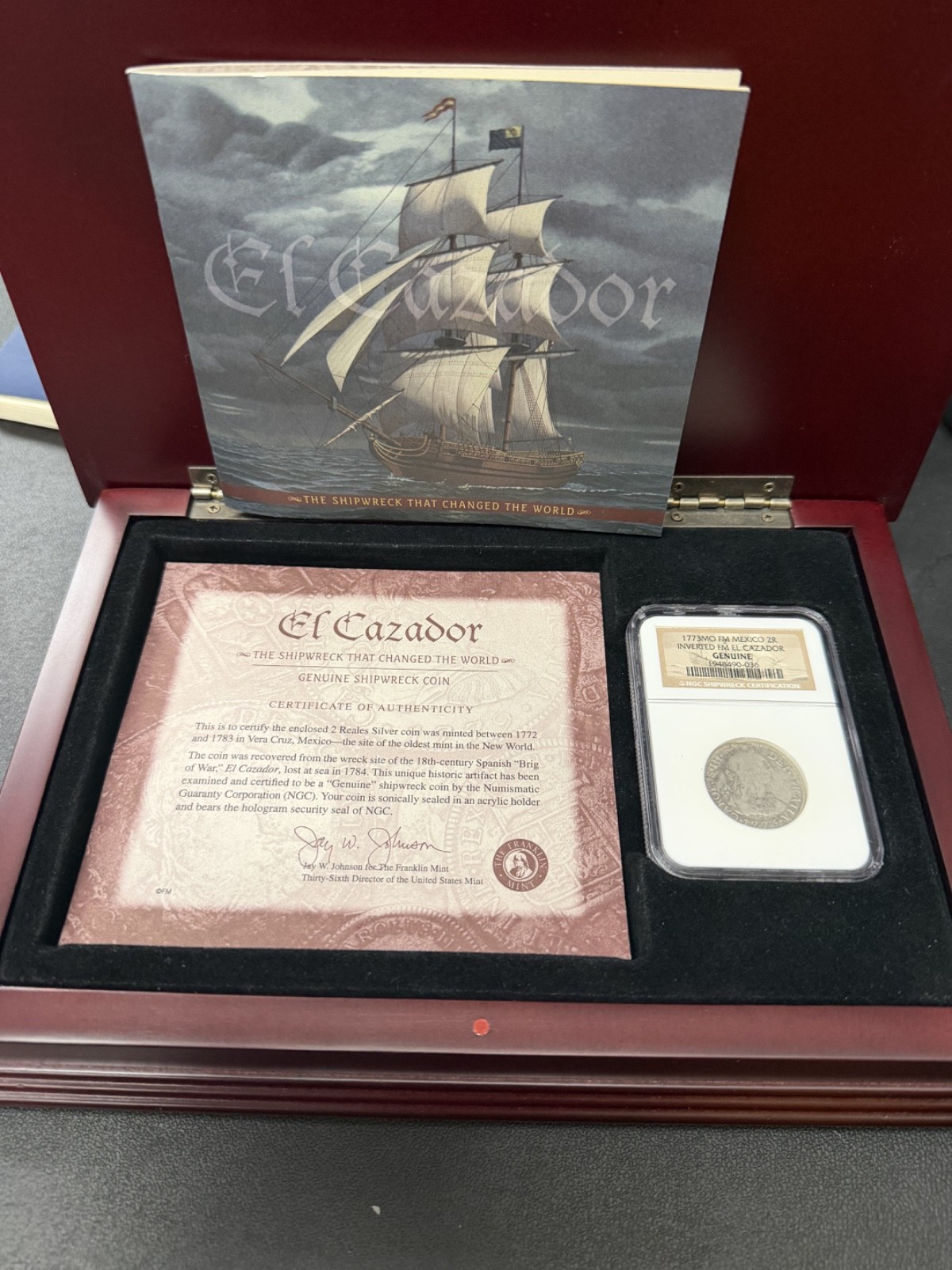 1773 MO FM MEXICO 2 REALES COIN EL CAZADOR SHIPWRECK NGC GENUINE W/ Display Box