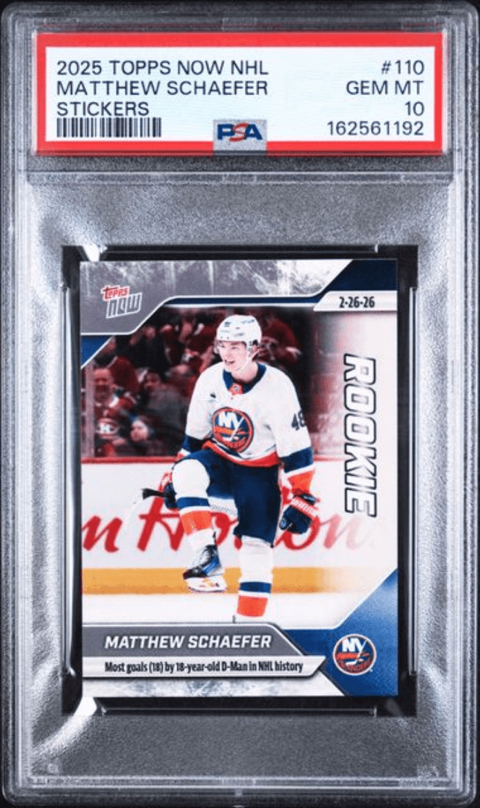 Graded 2025 Topps Now Matthew Schaefer #110 Rookie RC Card PSA 10 Graded 2025 Topps Now Matthew Schaefer #110 Rookie RC Card PSA 10