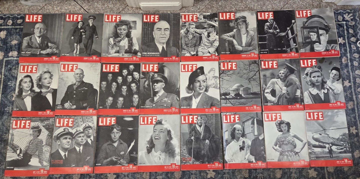 VINTAGE LIFE MAGAZINE LOT OF 24 ISSUES JAN TO JUN 1943 VG WWII WAR ADS 