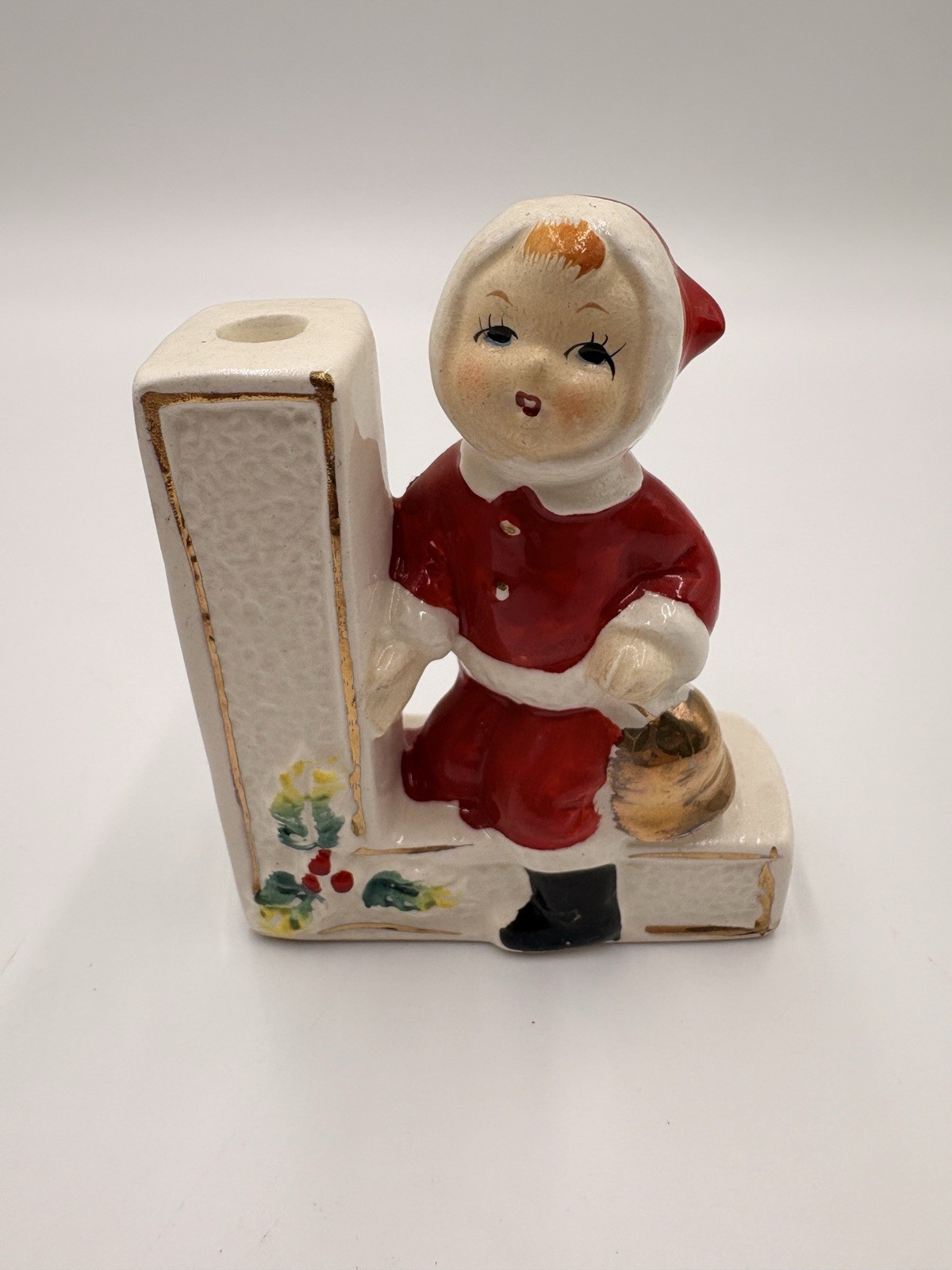Vintage Lipper Mann Japan Christmas Girl Candle Holder MCM Ceramic Figurine l