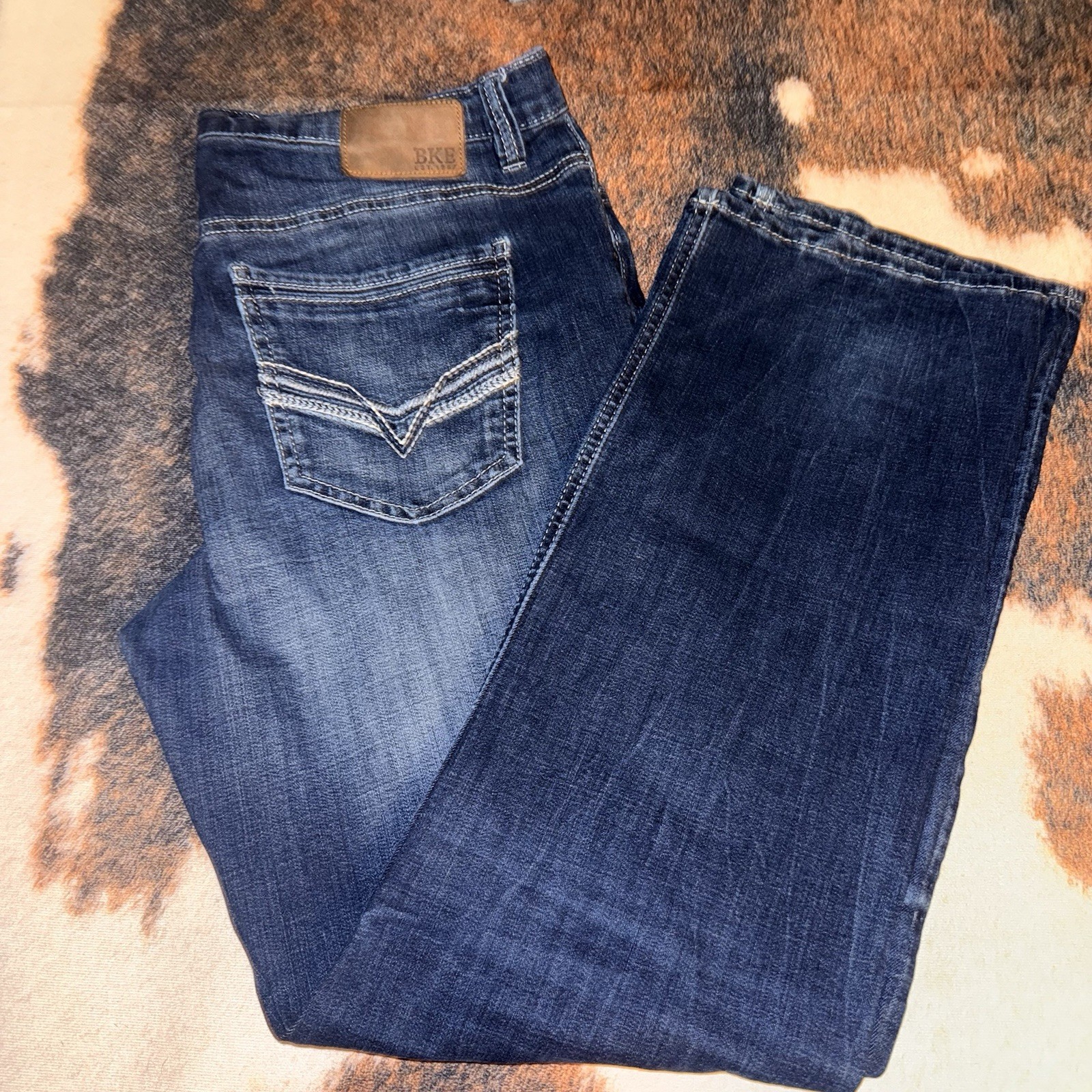 BKE Men’s Dark Wash Blue Denim Jeans Straight Leg Regular Fit Mid Rise