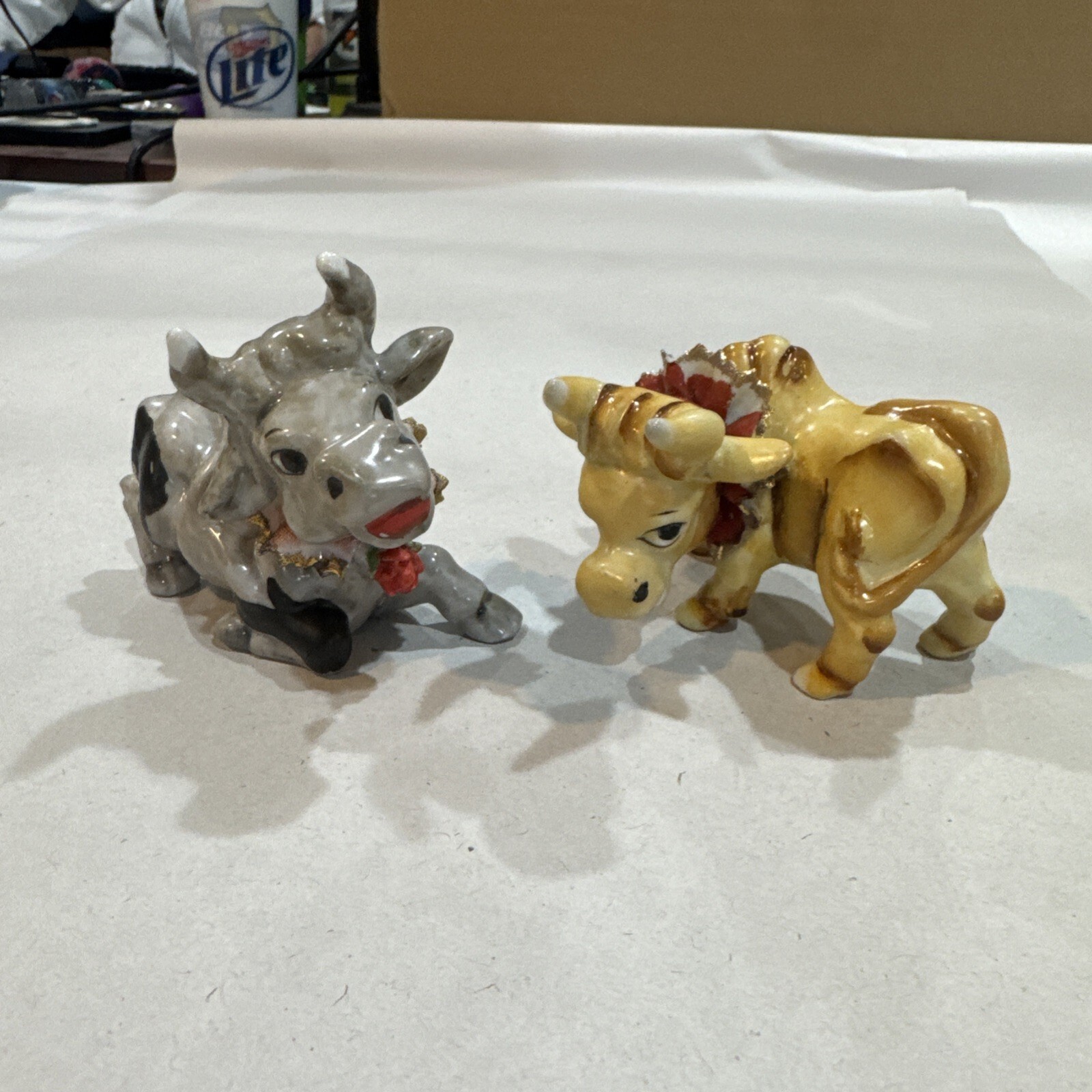 vintage mid-century kitsch ceramic cow figurines, rare vintage mid-century kitsch ceramic cow figurines, rare