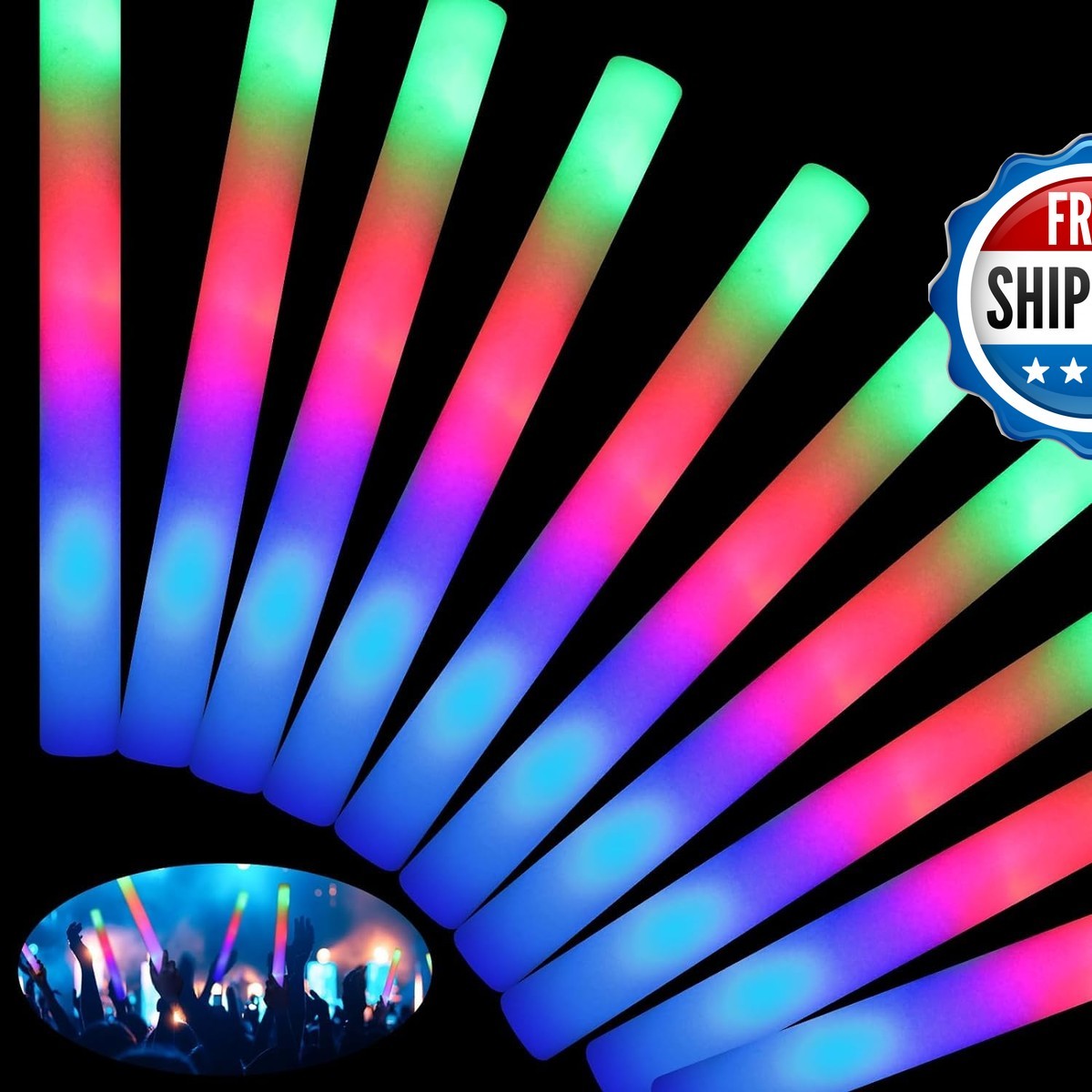 HONLYNE 46 PCS Foam Glow Sticks LED 3 Modes Party Pack
