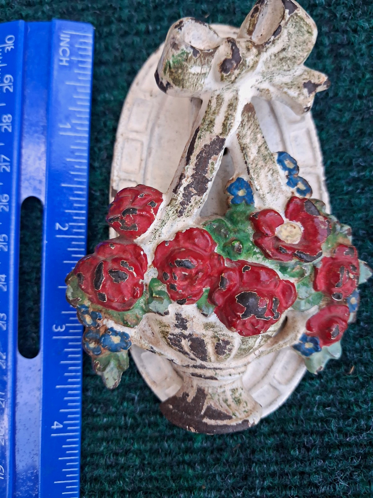1920 Vintage Hubley Cast Iron Flower Basket Door Knocker