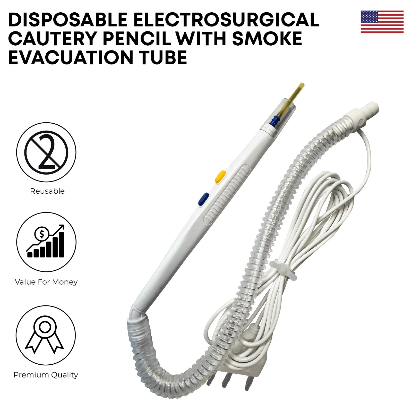 Disposable Electrosurgical ESU Cautery Pencil with Smoke Evacuation Tube-Sterile Disposable Electrosurgical ESU Cautery Pencil with Smoke Evacuation Tube-Sterile