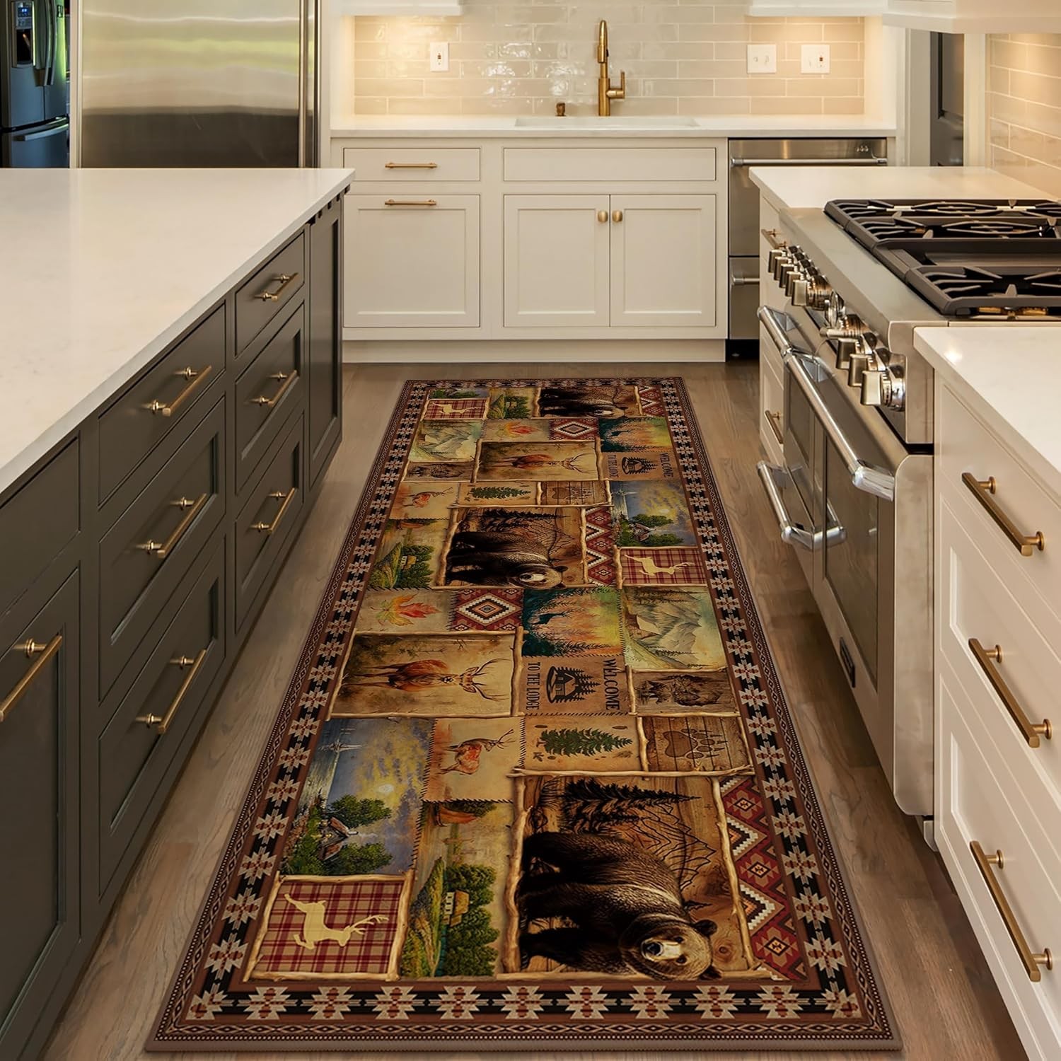 Vintage Cabin Kitchen Runner Rug 2x6 Rustic Lodge Bear Moose Deer Hallway Rug... Vintage Cabin Kitchen Runner Rug 2x6 Rustic Lodge Bear Moose Deer Hallway Rug...