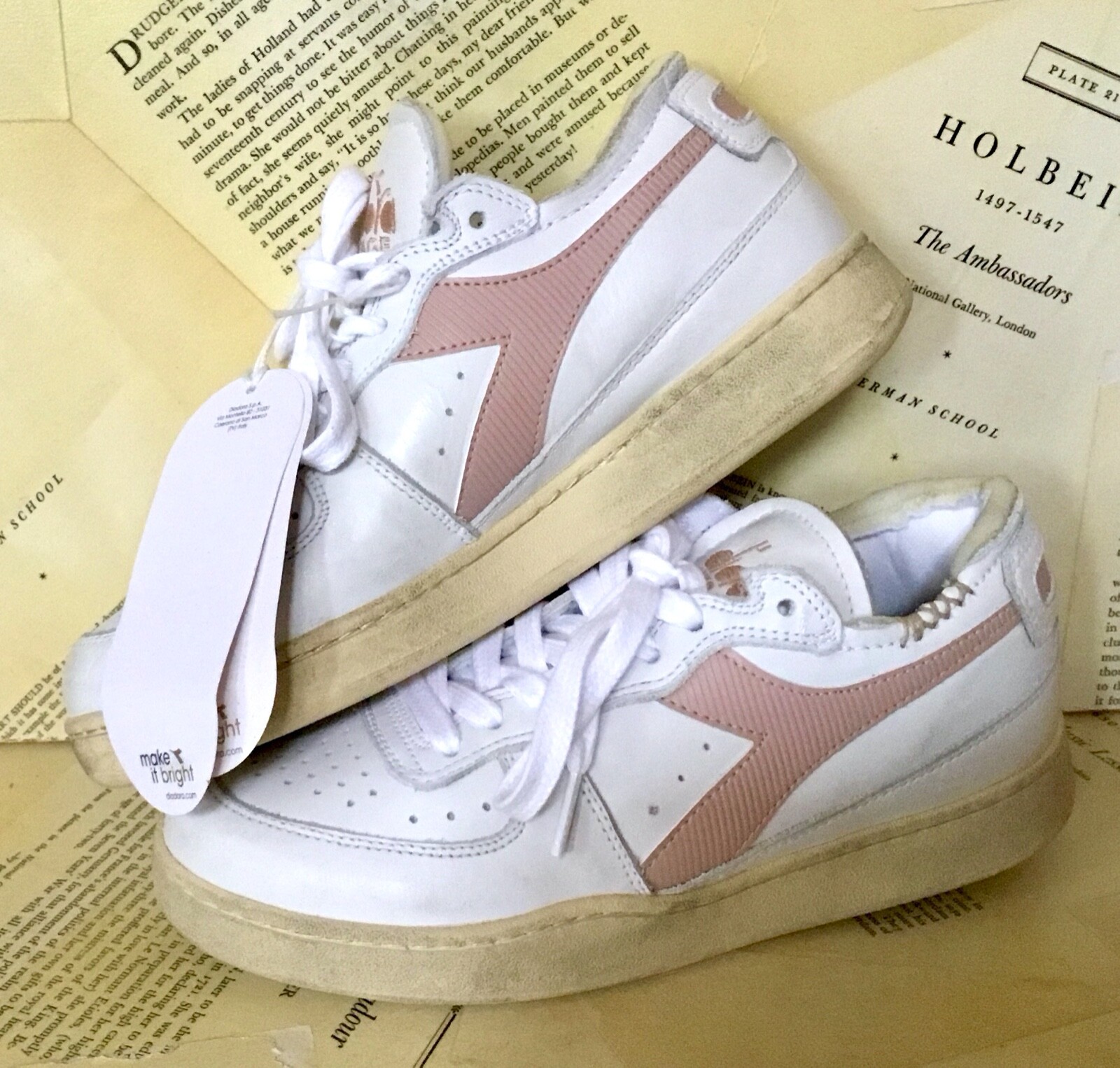 Free People X Diadora MI Basket Row Cut Sneakers White Sand Pink Leather 6 NWT 