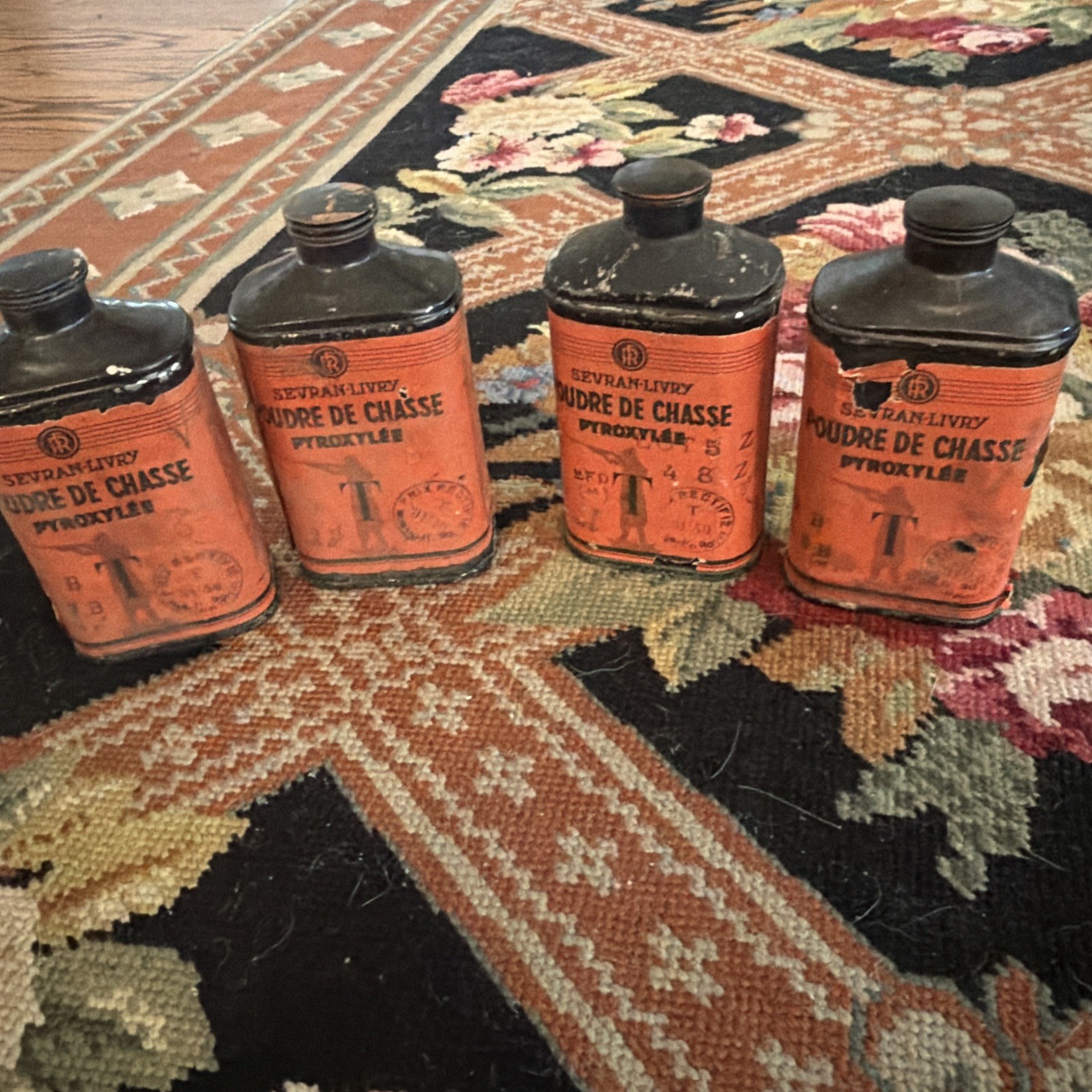 Set of (4) Vintage French Shotgun Reloading Containers Set of (4) Vintage French Shotgun Reloading Containers