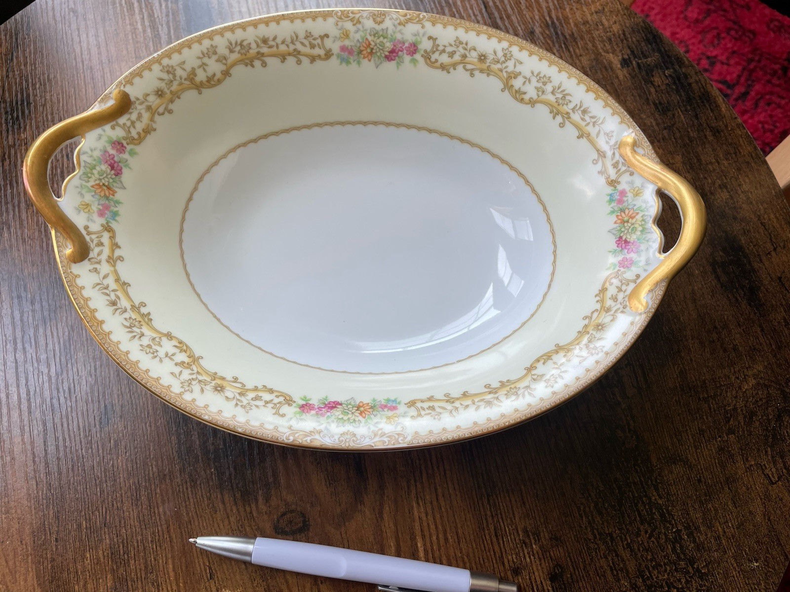 Noritake Elvira 608 M China Handled Oval Serving Bowl Japan Gold Floral 1930s Noritake Elvira 608 M China Handled Oval Serving Bowl Japan Gold Floral 1930s