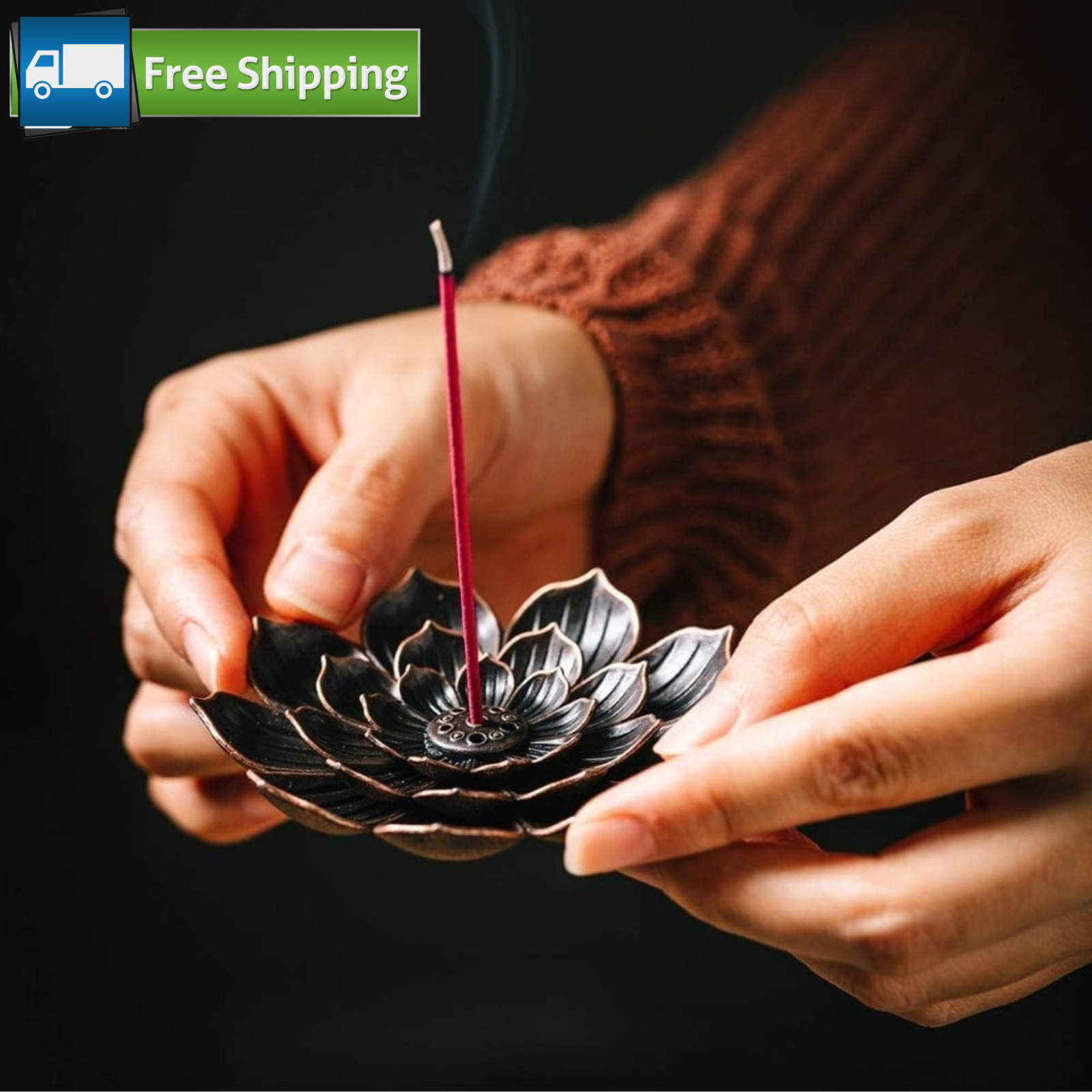 Lotus Incense Stick Burner Vintage Brass Cone Coil Holder Ash Catcher Brown USA Lotus Incense Stick Burner Vintage Brass Cone Coil Holder Ash Catcher Brown USA