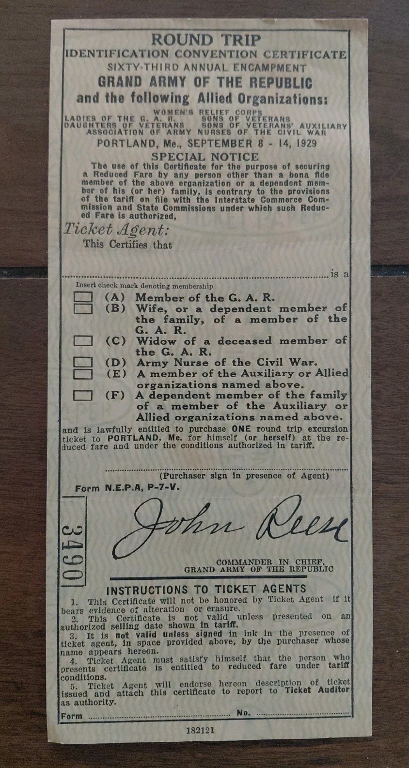 Rare 1929 Grand Army of the Republic Identification Convention Certificate Rare 1929 Grand Army of the Republic Identification Convention Certificate