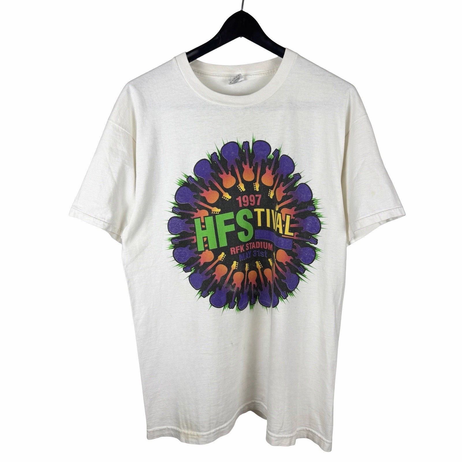 Vintage 1997 HFStival Rare Rock Band Music Festival White Graphic Shirt Size L Vintage 1997 HFStival Rare Rock Band Music Festival White Graphic Shirt Size L