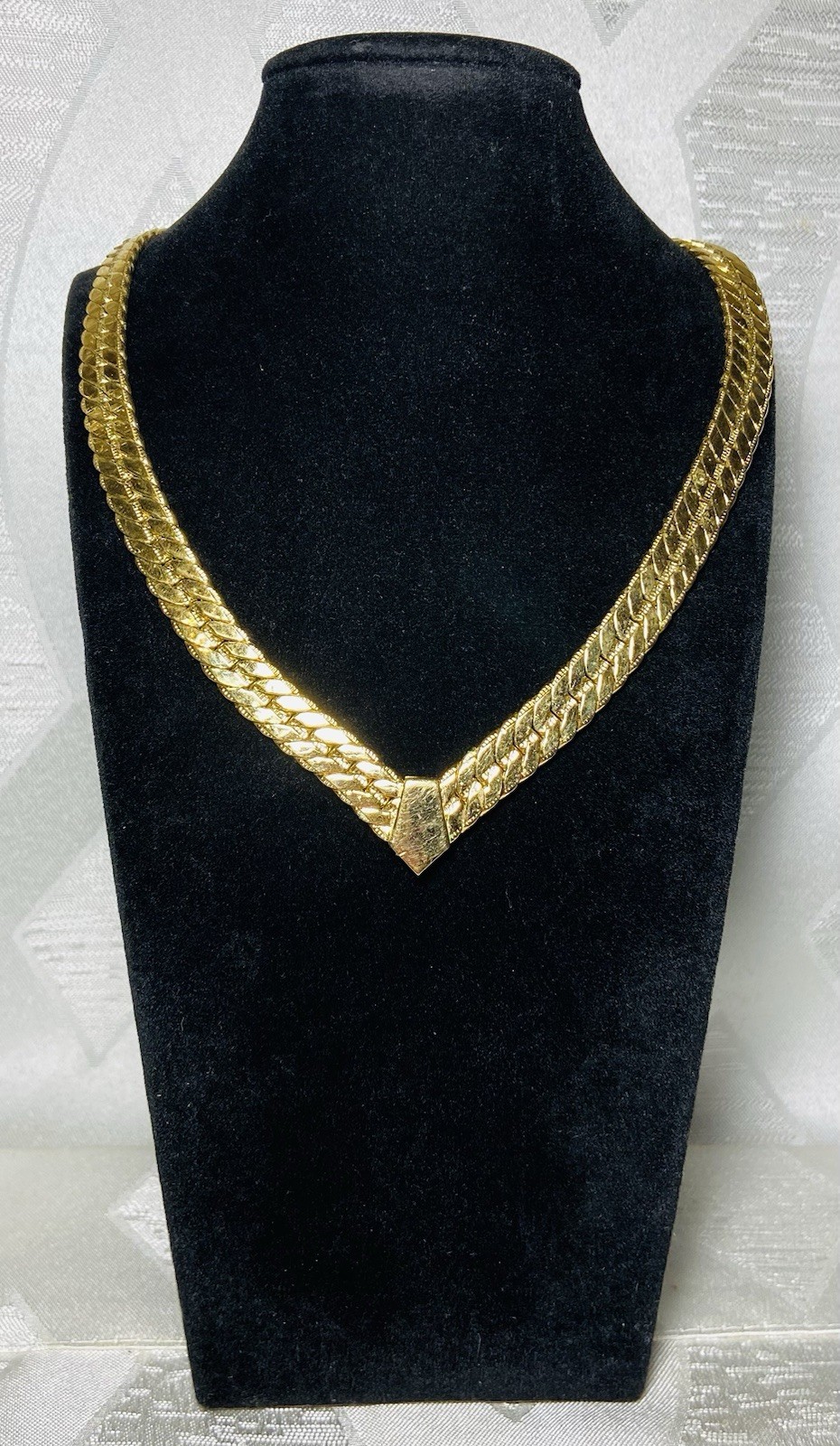 Vintage Napier Gold Tone Herringbone Chain Necklace 16” Statement Collar Signed
