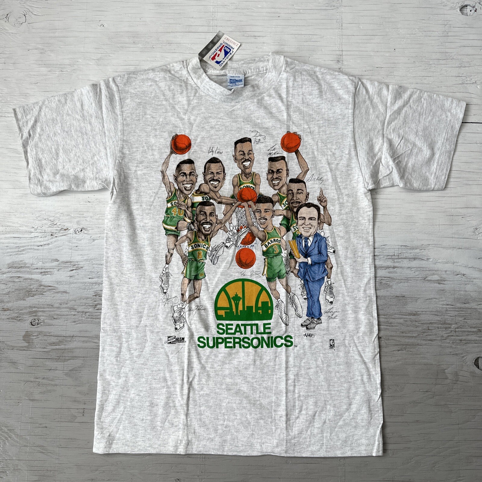 NEW VintageNBA Salem Sportswear Seattle Supersonics Caricature Shirt Sz Medium NEW VintageNBA Salem Sportswear Seattle Supersonics Caricature Shirt Sz Medium