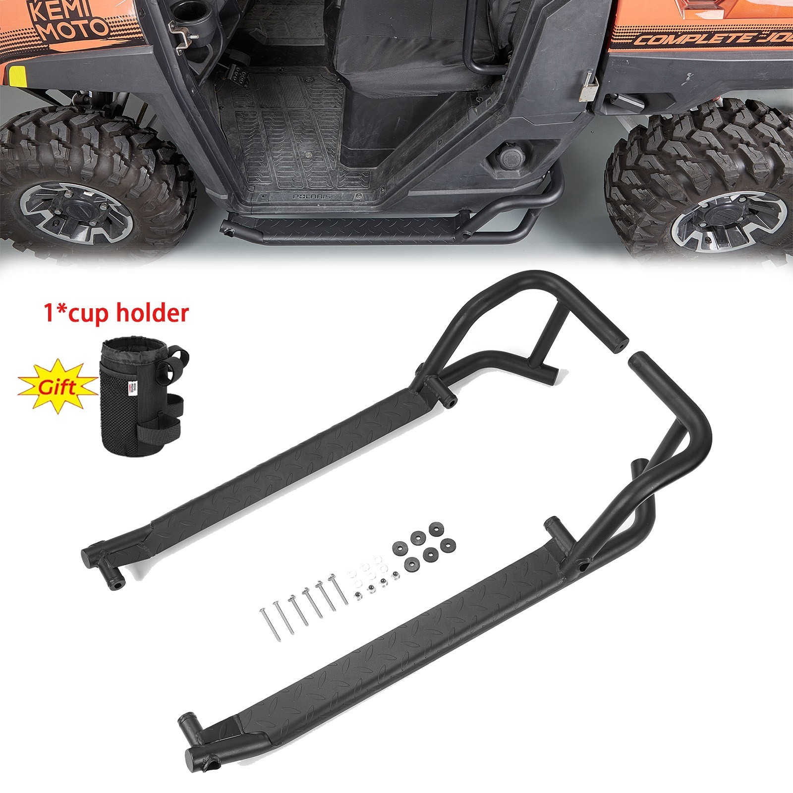 KEMIMOTO Nerf Bars w/ Steps Rock Sliders for Polaris Ranger XP 1000 2018-2027