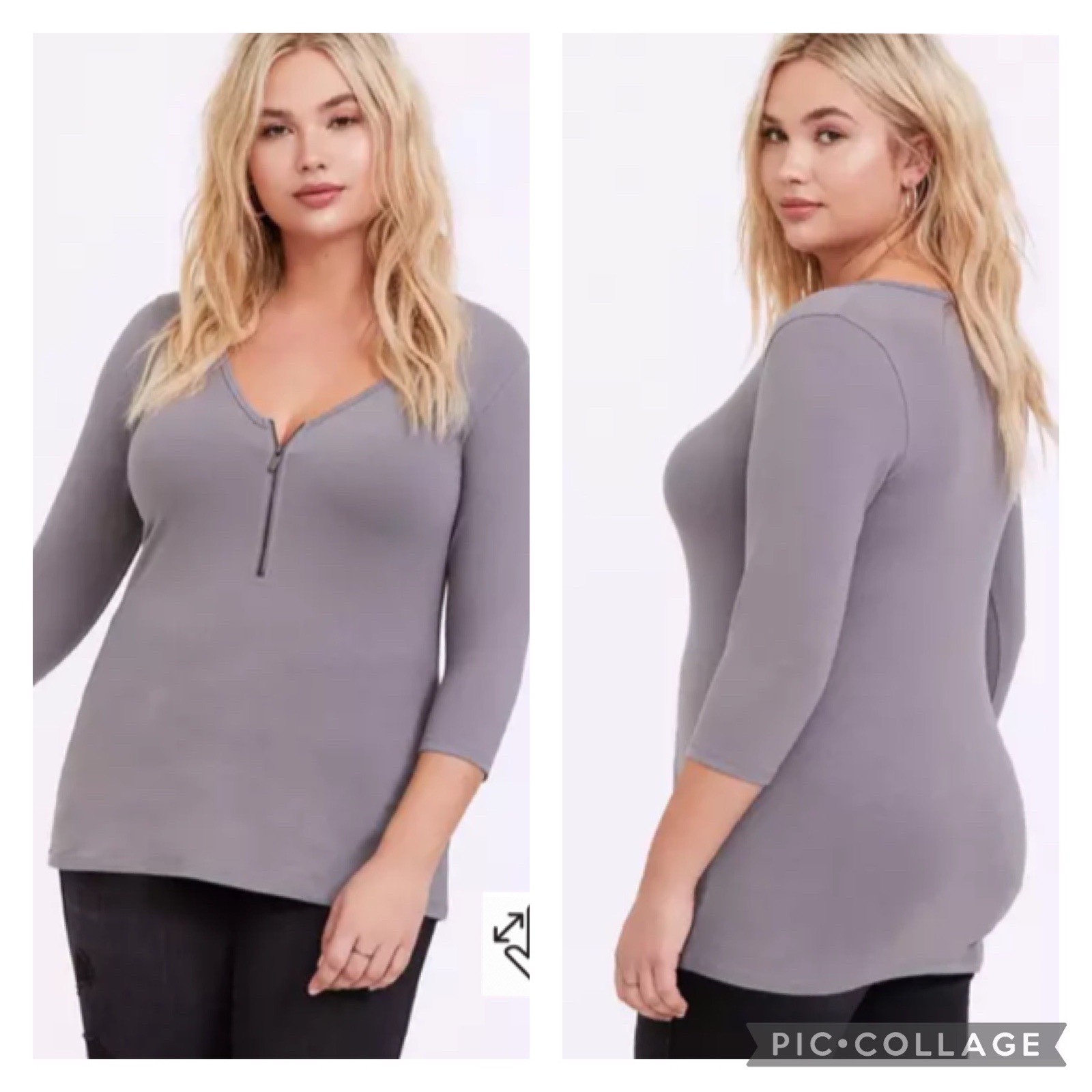 Torrid Gray Foxy V Neck Zip Front Tee NEW Plus Size 4X Torrid Gray Foxy V Neck Zip Front Tee NEW Plus Size 4X