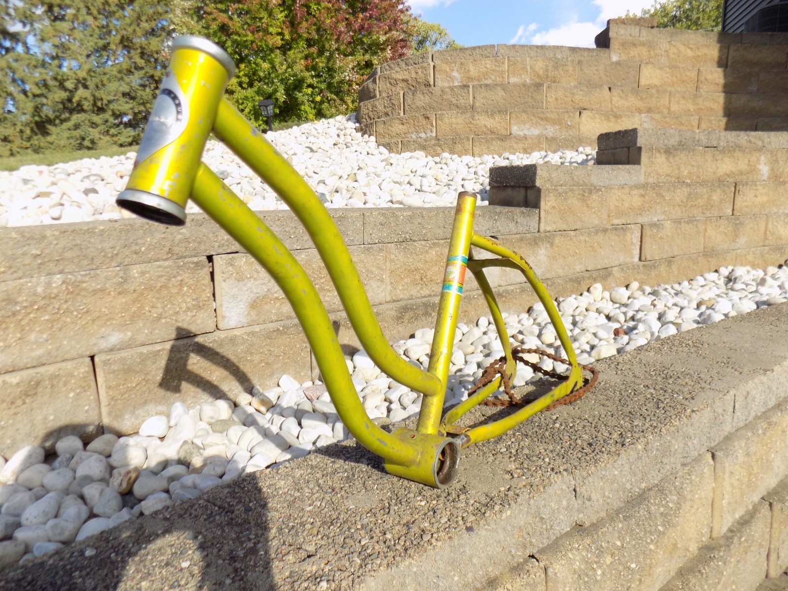 1970s HUFFY DRAGSTER FRAME SEARS GREMLIN LIME GOLD RAIL SLINGSHOT VINTAGE 70s