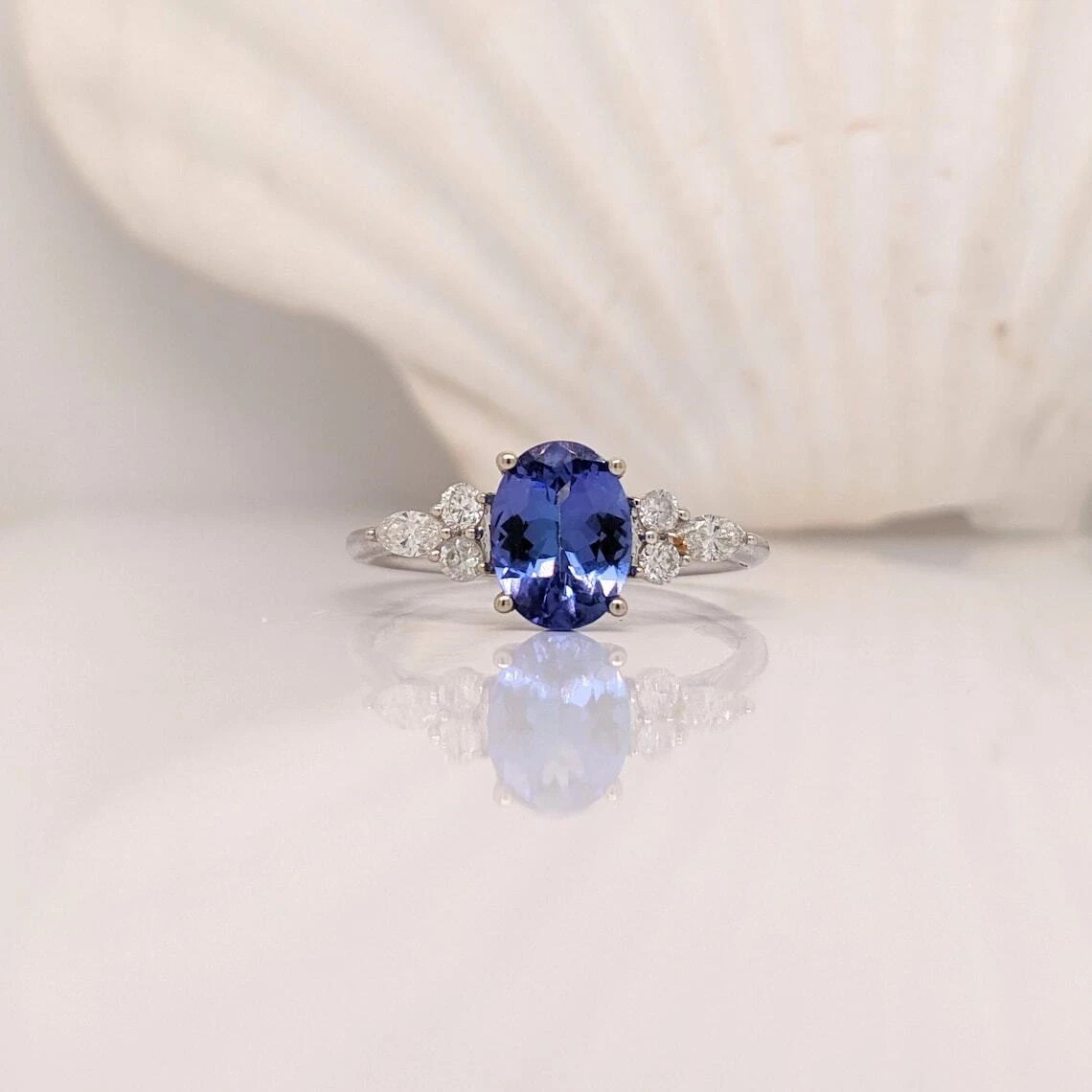 1.80 Ct Oval Cut Natural Tanzanite & Diamond Wedding Ring 14K  White Gold