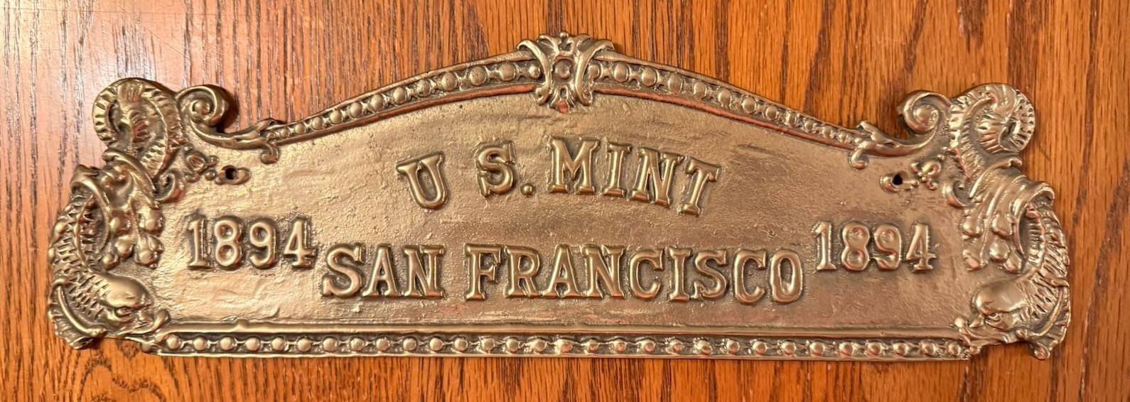 Vintage Cast Brass U.S. Mint San Francisco 1894 Wall Plaque Sign Heavy 15” Vintage Cast Brass U.S. Mint San Francisco 1894 Wall Plaque Sign Heavy 15”