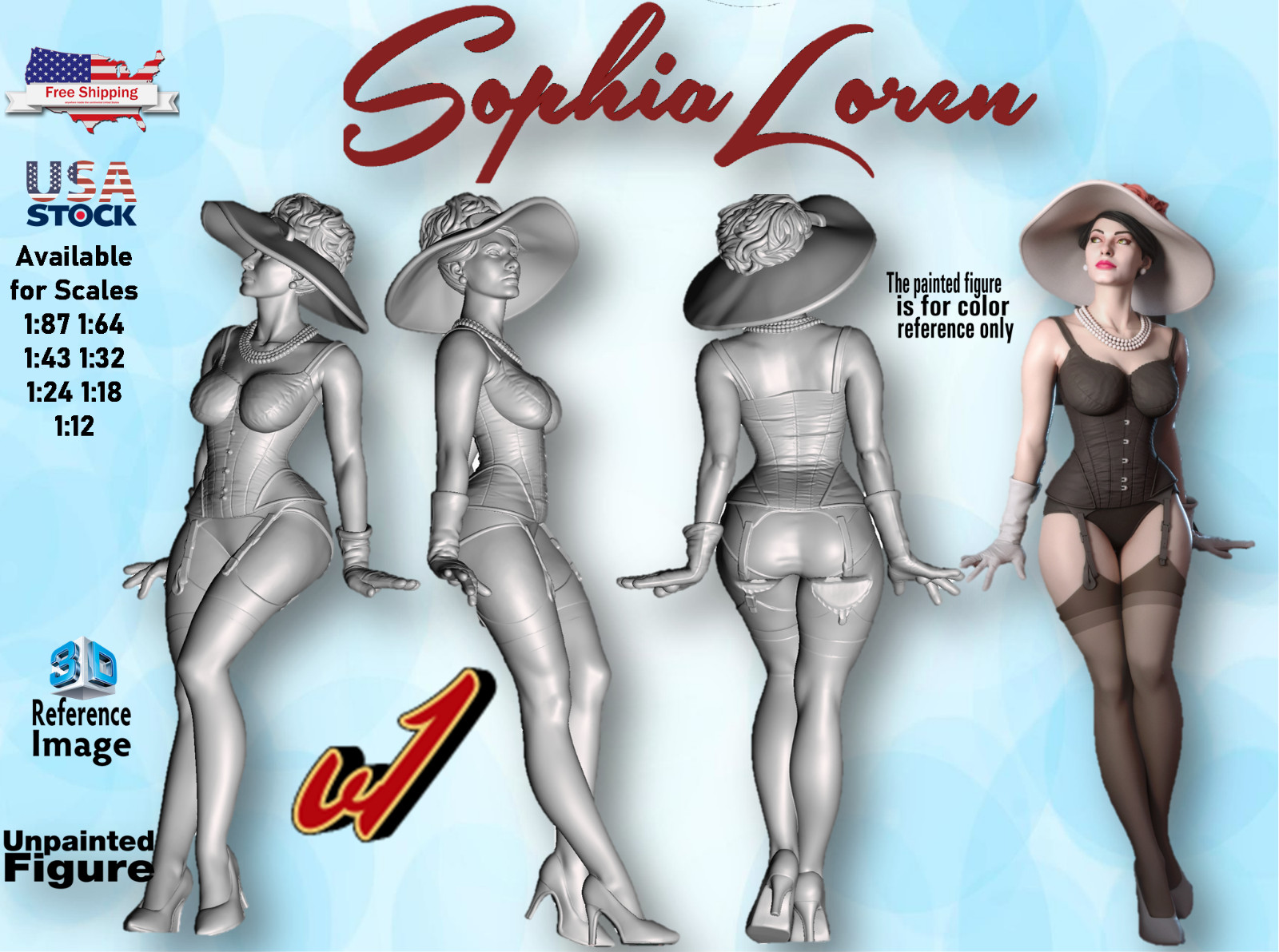 Sophia Loren UNPAINTED Figures 1/87 1/64 1/43 1/32 1/24 1/18 1/12 Scale US STOCK