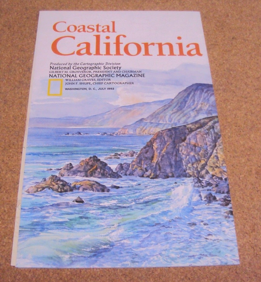 Vintage National Geographic July 1993 Map Poster Coastal California Vintage National Geographic July 1993 Map Poster Coastal California