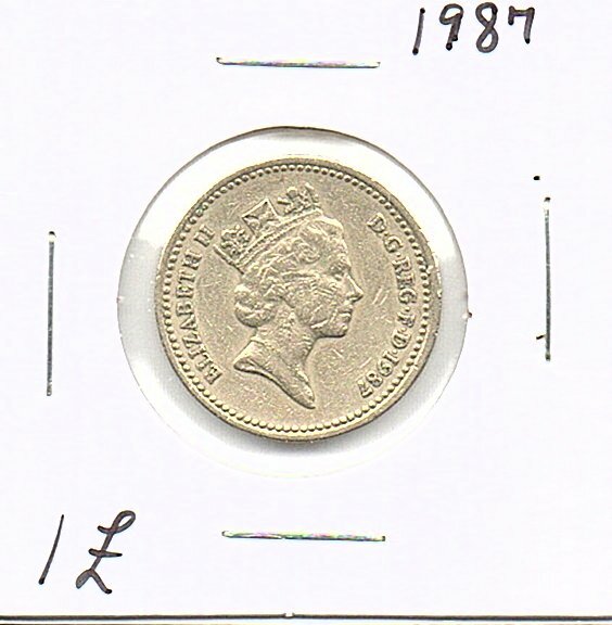 UK England Great Britain Coin 1 Pound 1987 similar to picture used QEII