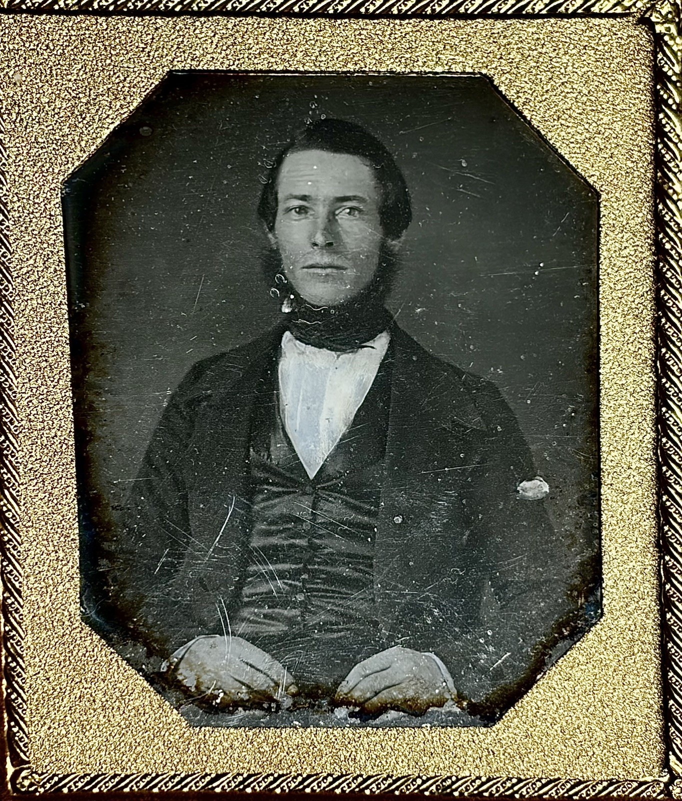 6th Plate Daguerreotype of a young Gentleman with Chin Beard Double Bird Case 6th Plate Daguerreotype of a young Gentleman with Chin Beard Double Bird Case