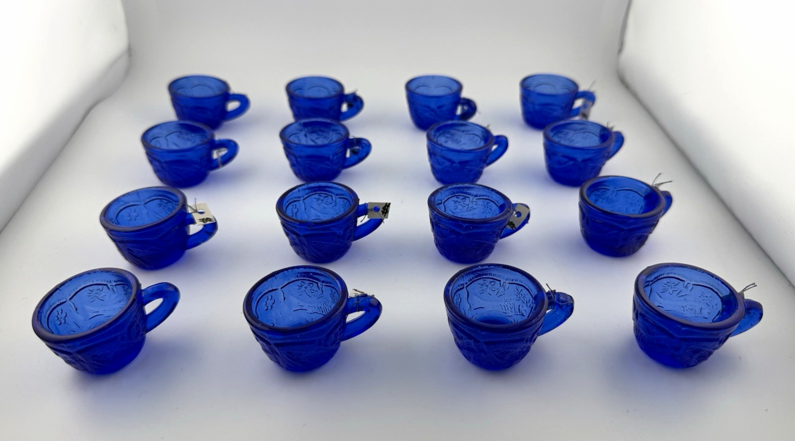 Vintage 16 miniature cobalt blue glass cups Excellent condition 