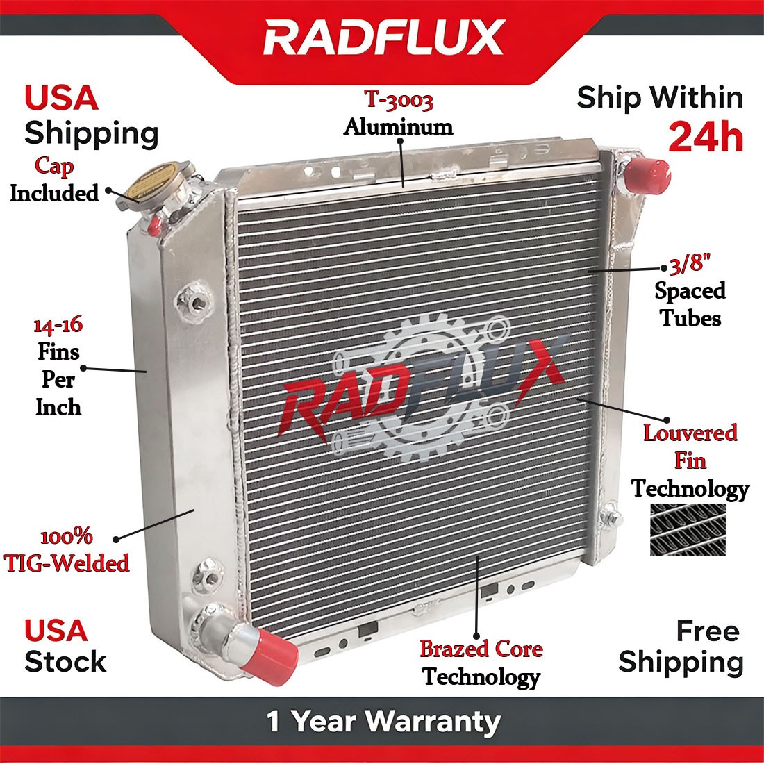 916 Aluminum Radiator For 2.8L V6 Engine Ford Ranger 1983-1984 / Bronco II 1984