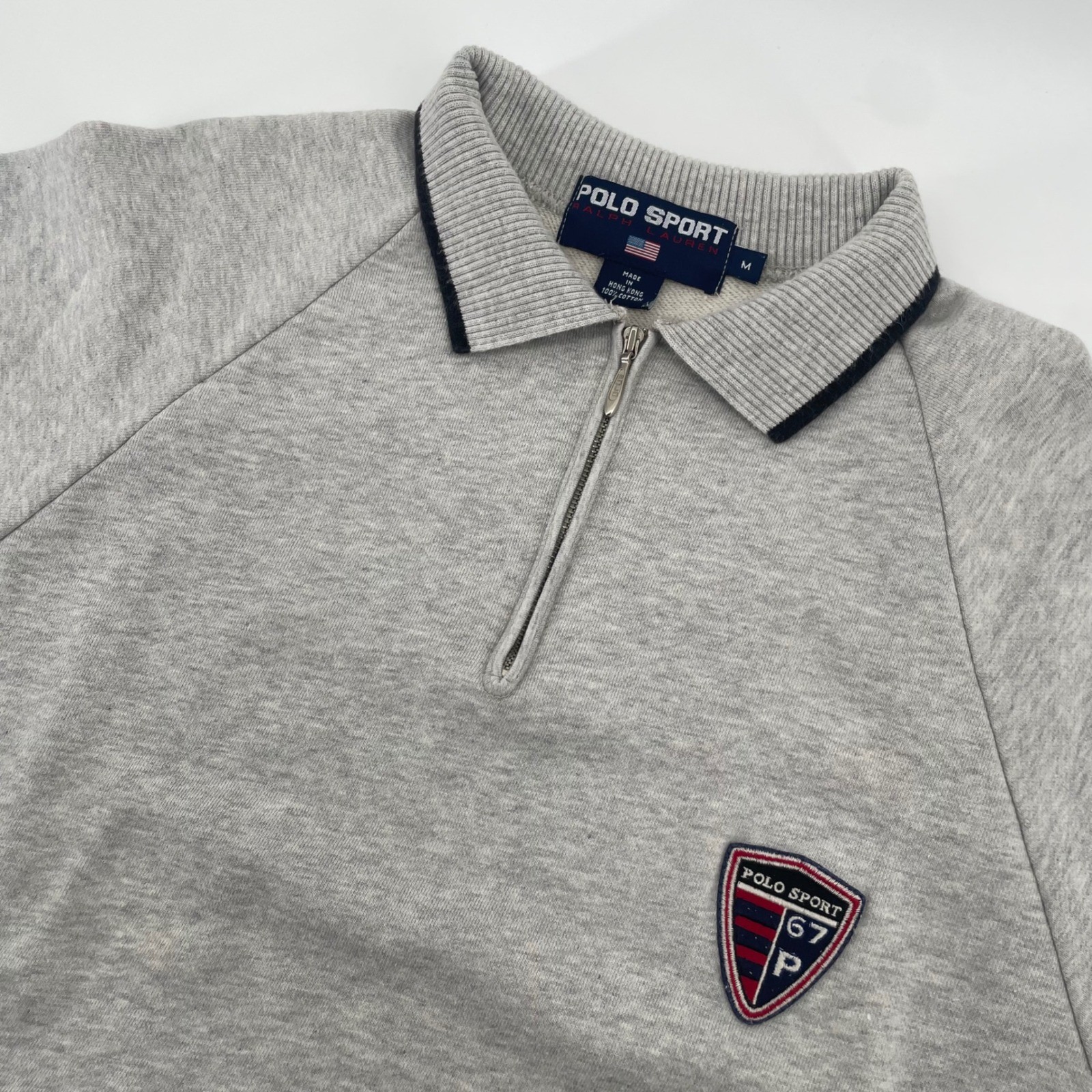 Polo Sport Quarter Zip Sweatshirt Mens M Grey Short Sleeve 90s Vintage Crest