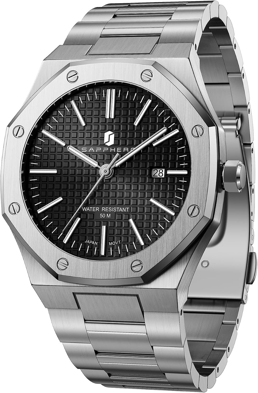 Watches for Men Waterproof Men\'S Watch Stainless Steel Octagonal Date Quartz Fas