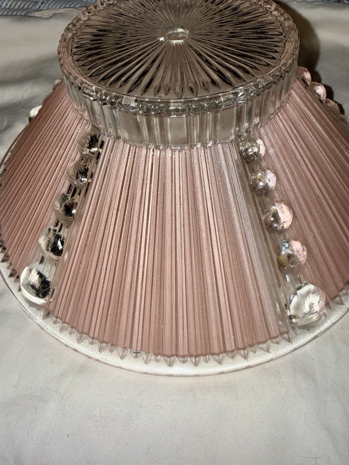 1930s-40s Art Deco Pink &clear Fluted Glass Light fixture shade 1930s-40s Art Deco Pink &clear Fluted Glass Light fixture shade