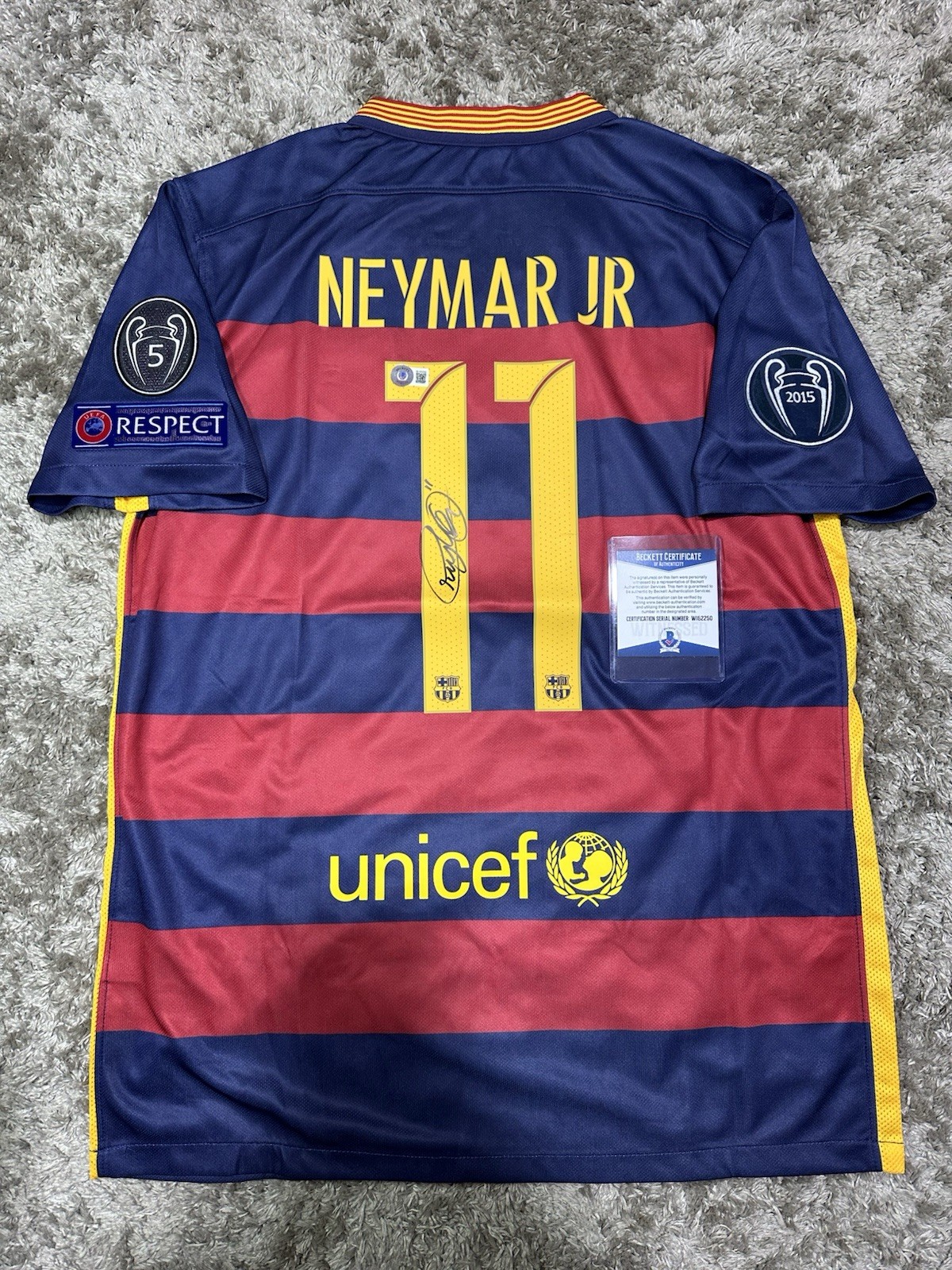 Neymar JR 2015/16 Signed Barcelona UEFA Jersey Beckett Authentication Neymar JR 2015/16 Signed Barcelona UEFA Jersey Beckett Authentication