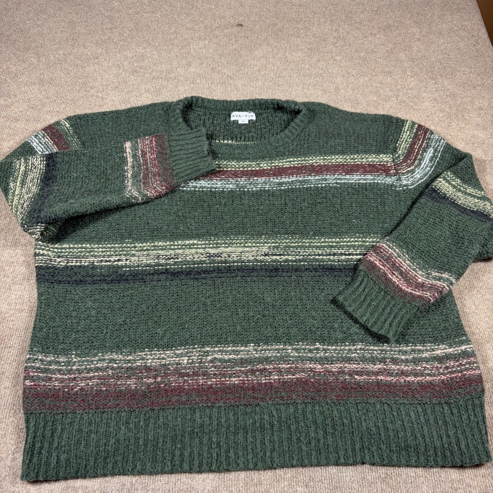 Ava & Viv Womens 4X Green Striped Metallic Knit Crewneck Sweater Relaxed Fit Ava & Viv Womens 4X Green Striped Metallic Knit Crewneck Sweater Relaxed Fit
