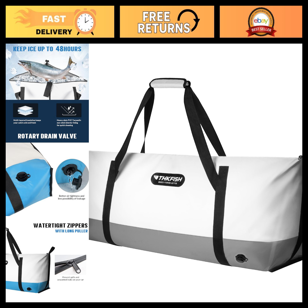 Insulated Fish Cooler Bag - Durable Fish Kill Bag for Fresh Caught Fish Storage Insulated Fish Cooler Bag - Durable Fish Kill Bag for Fresh Caught Fish Storage