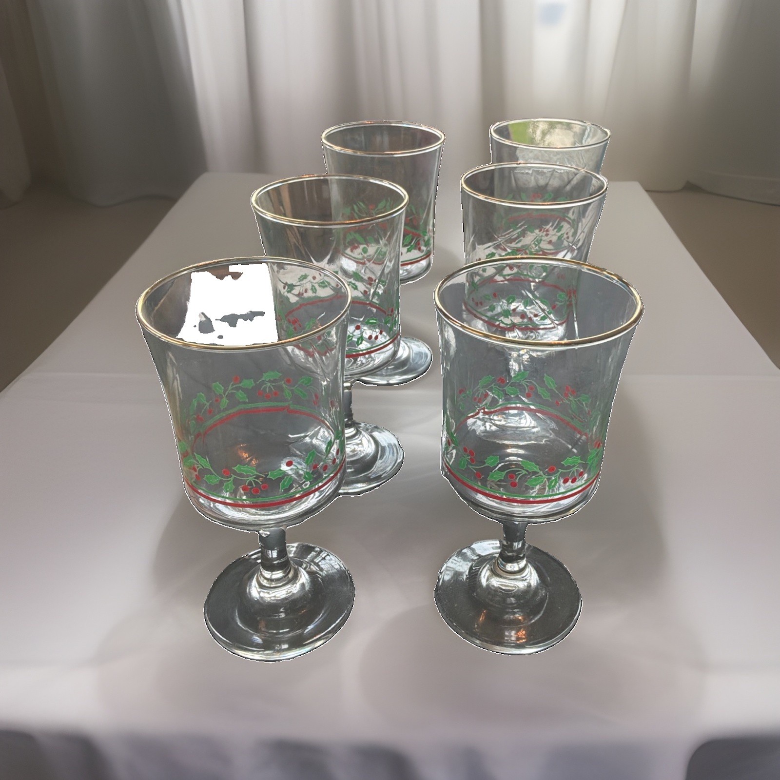 Vintage 1986 Libbey Arby’s Holly Berry Christmas Goblets Gold Trim Set of 6