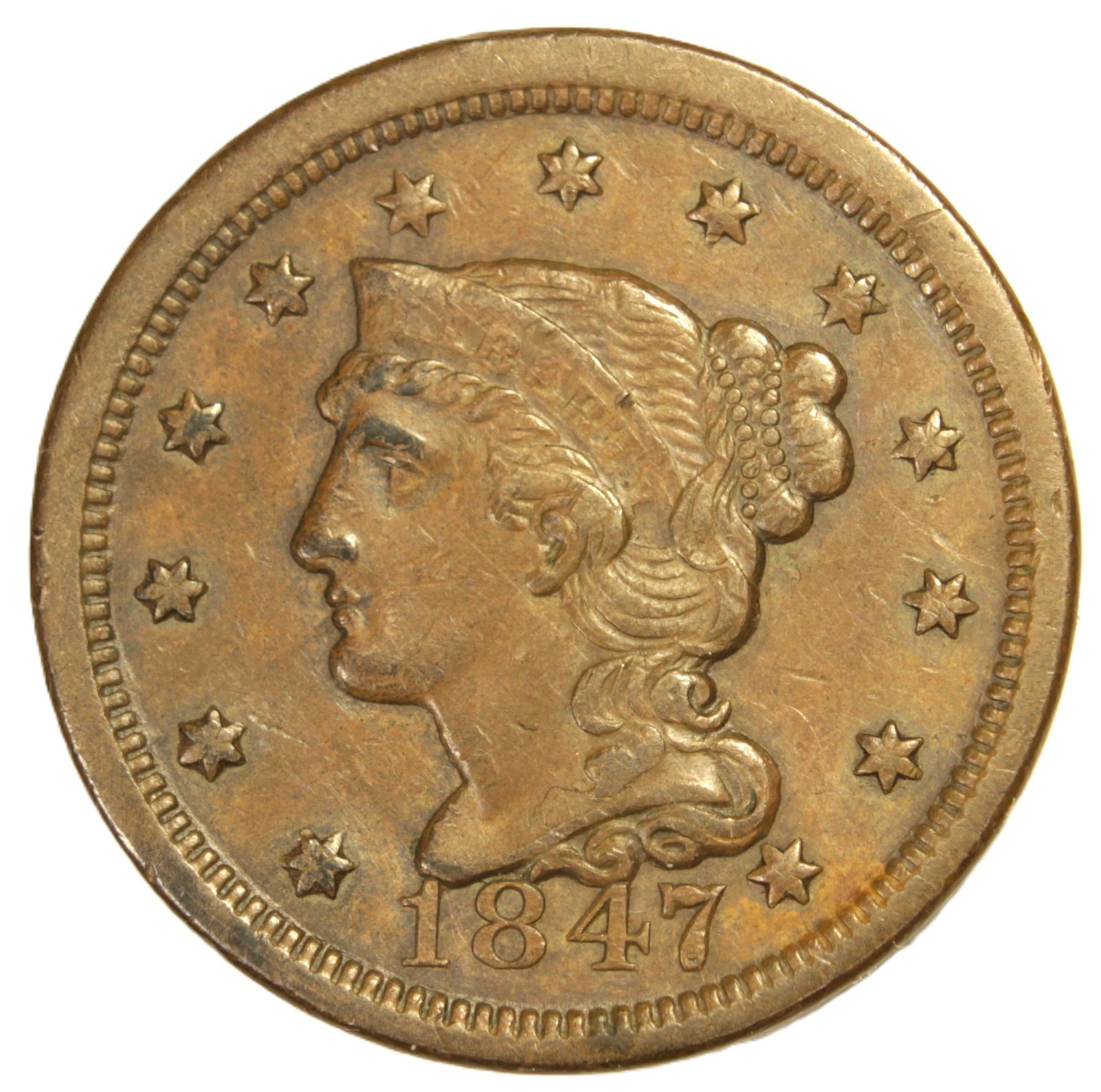 1847 1C BN Braided Hair Cent - Choice AU- SMH 1718 1847 1C BN Braided Hair Cent - Choice AU- SMH 1718