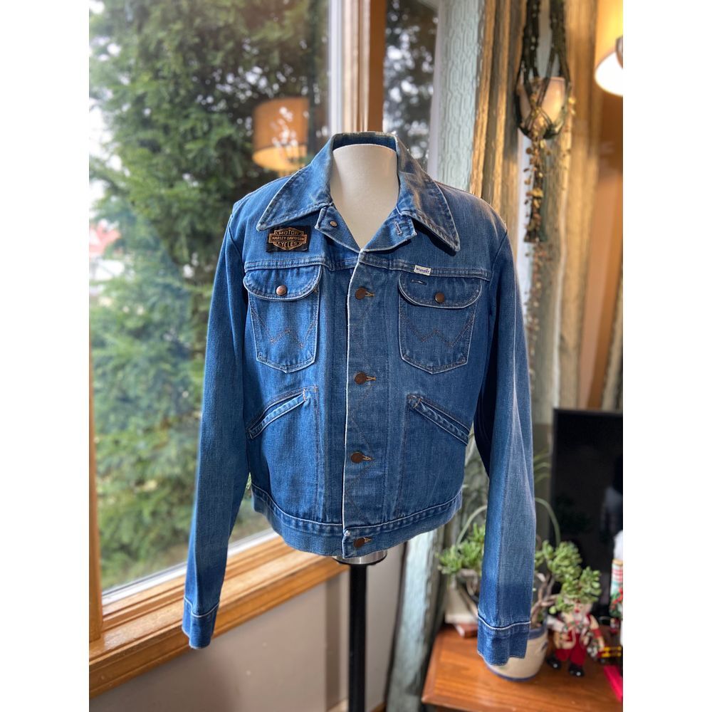 Vtg 70s 80s Wrangler No Fault Denim Sanfor Set Harley David. Patch M Jean Jacket